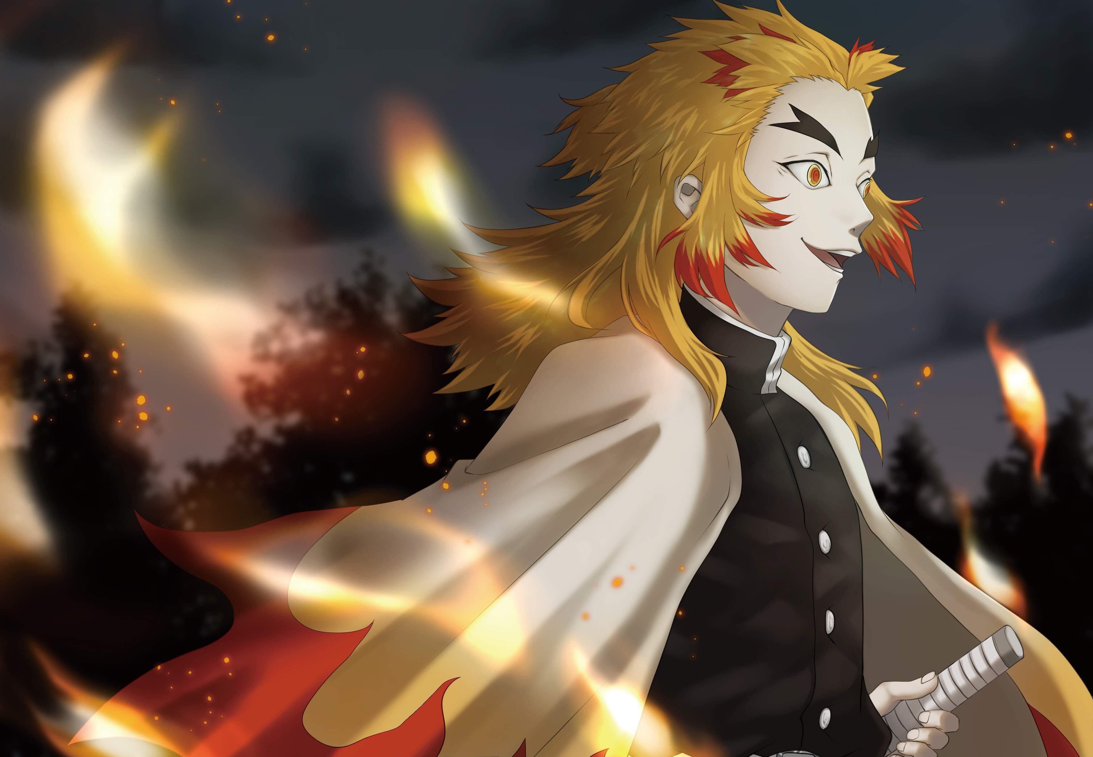2K, Demon Slayer: Kimetsu no Yaiba, Kyojuro Rengoku, Anime, Blonde, HD Wallpaper