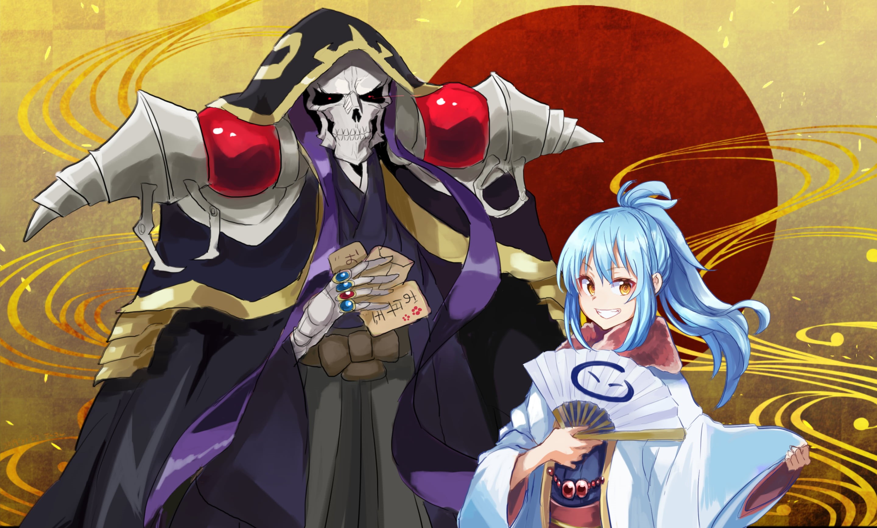 That Time I Got Reincarnated as a Slime, Ainz Ooal Gown, Anime, Crossover, Overlord (Anime), 2K, Rimuru Tempest, HD Wallpaper