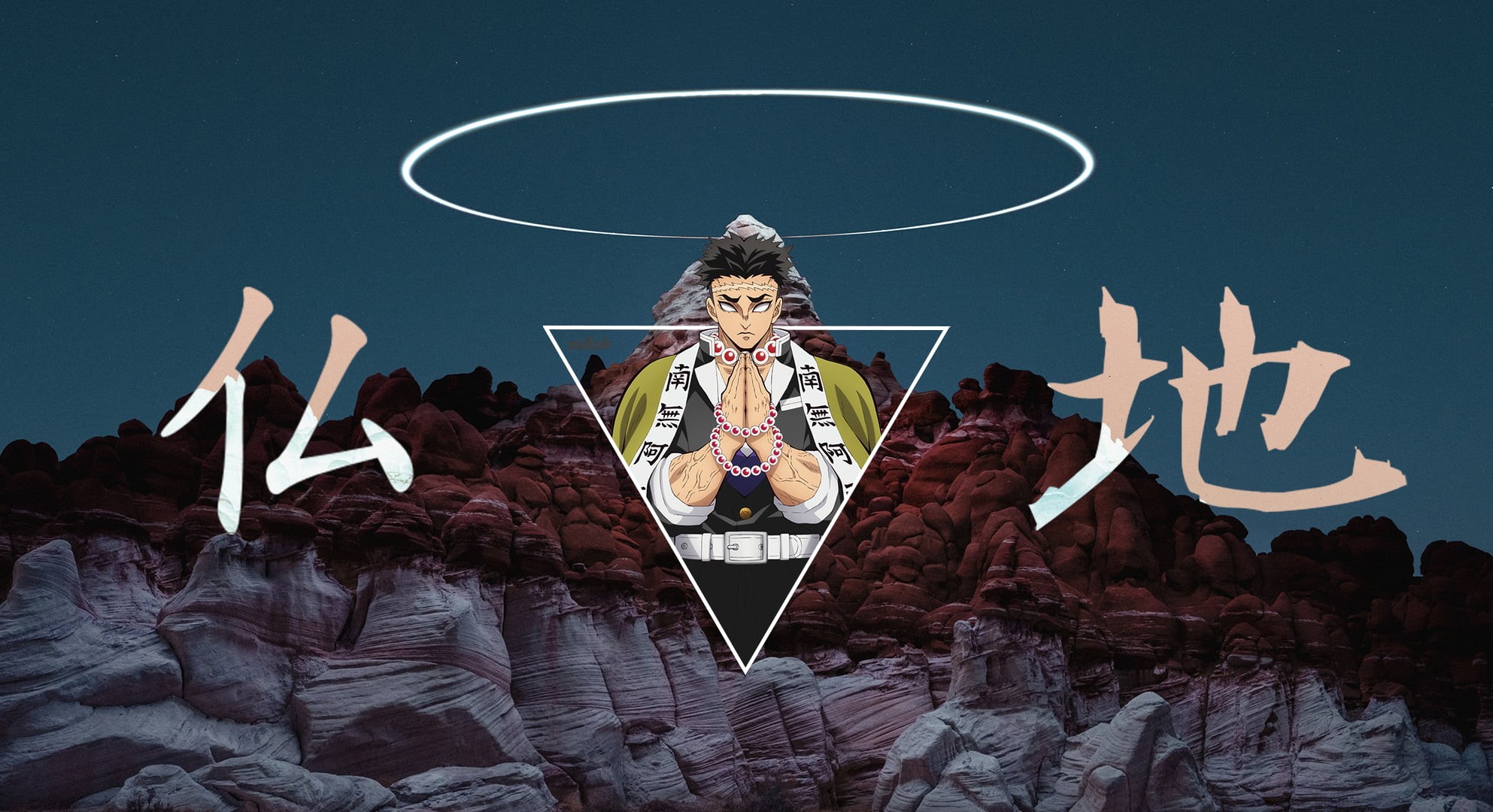 Kimetsu no Yaiba, Himejima Gyomei, anime, mountains, 1080P, white eye, HD Wallpaper