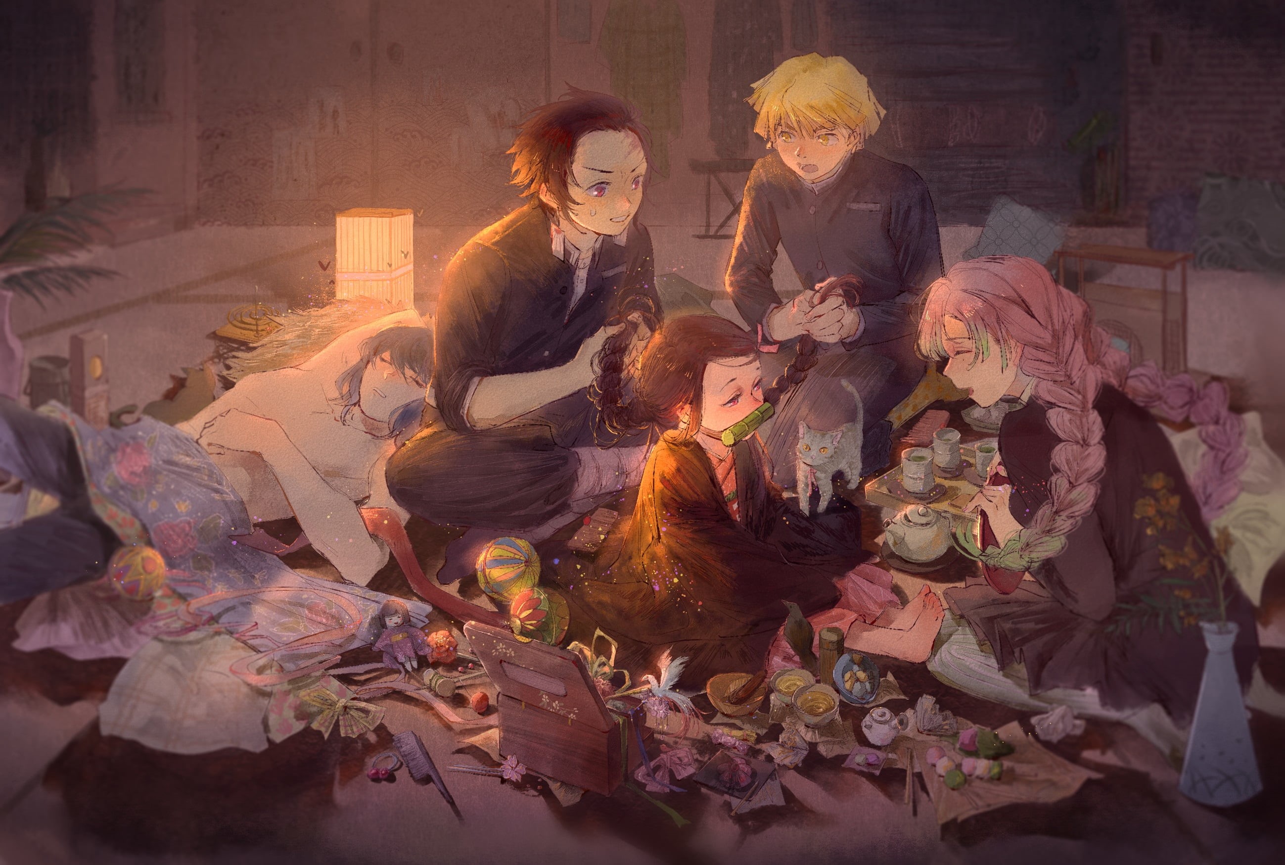 Tanjirou Kamado, Demon Slayer: Kimetsu no Yaiba, Zenitsu Agatsuma, Anime, 2K, Nezuko Kamado, HD Wallpaper