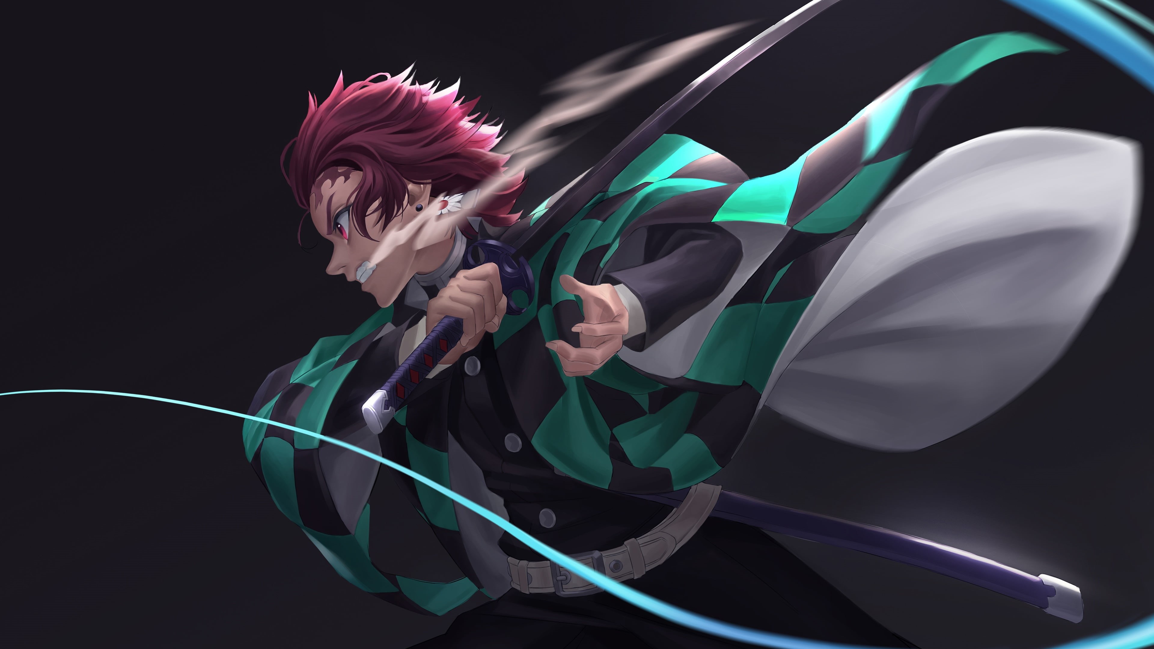 anime, Demon Slayer: Kimetsu no Yaiba, sword, Tanjiro Kamado, 4K, Kimetsu no Yaiba, redhead, HD Wallpaper