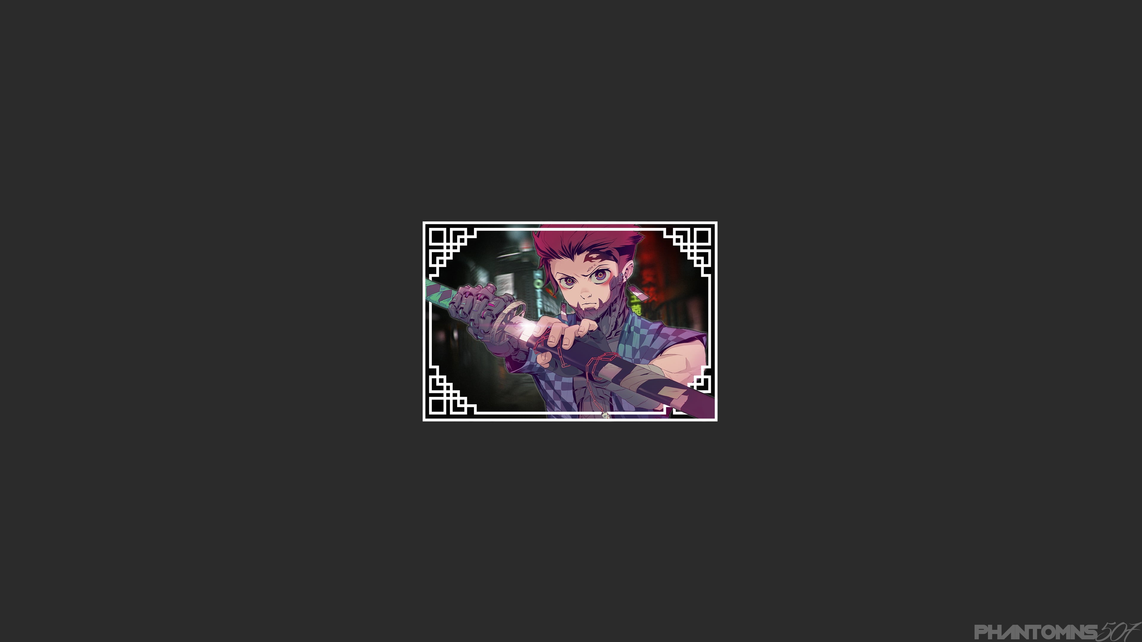 Kimetsu no Yaiba, minimalism, cyber, 4K, anime boys, Tanjiro Kamado, cyberpunk, HD Wallpaper