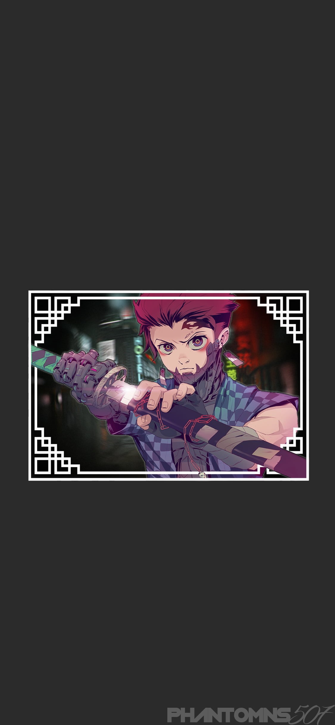 monochrome, anime, Dragon Ball, Kimetsu no Yaiba, cyberpunk, 1080P, Tanjiro Kamado, Android (operating system), minimalism, Nezuko, Phone HD Wallpaper