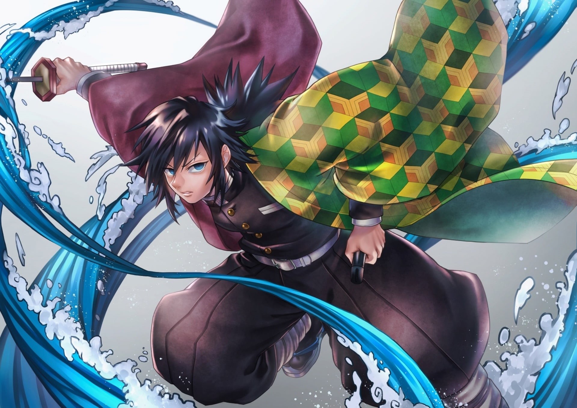 anime, katana, Giyu Tomioka, sword, 1080P, blue eyes, boy, Kimetsu no Yaiba, HD Wallpaper