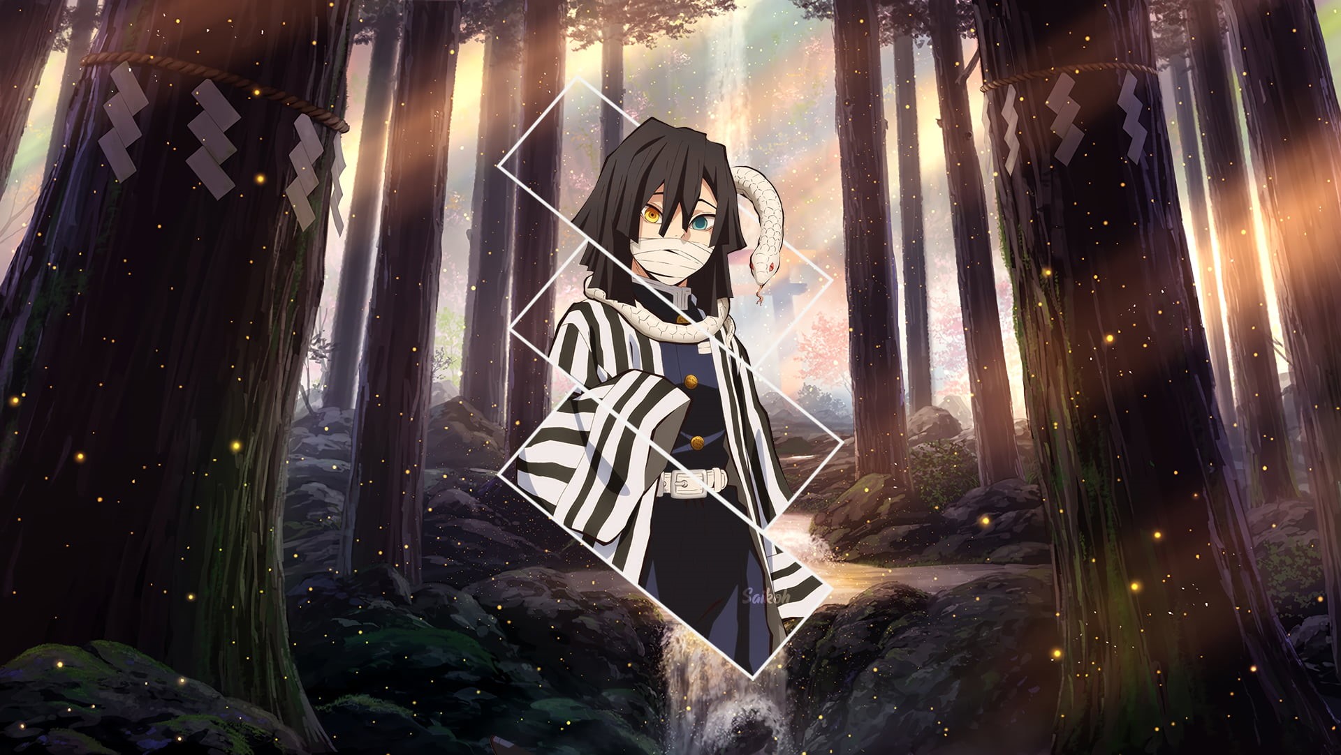 anime, Kimetsu no Yaiba, Obanai Iguro, heterochromia, snake, 1080P, HD Wallpaper