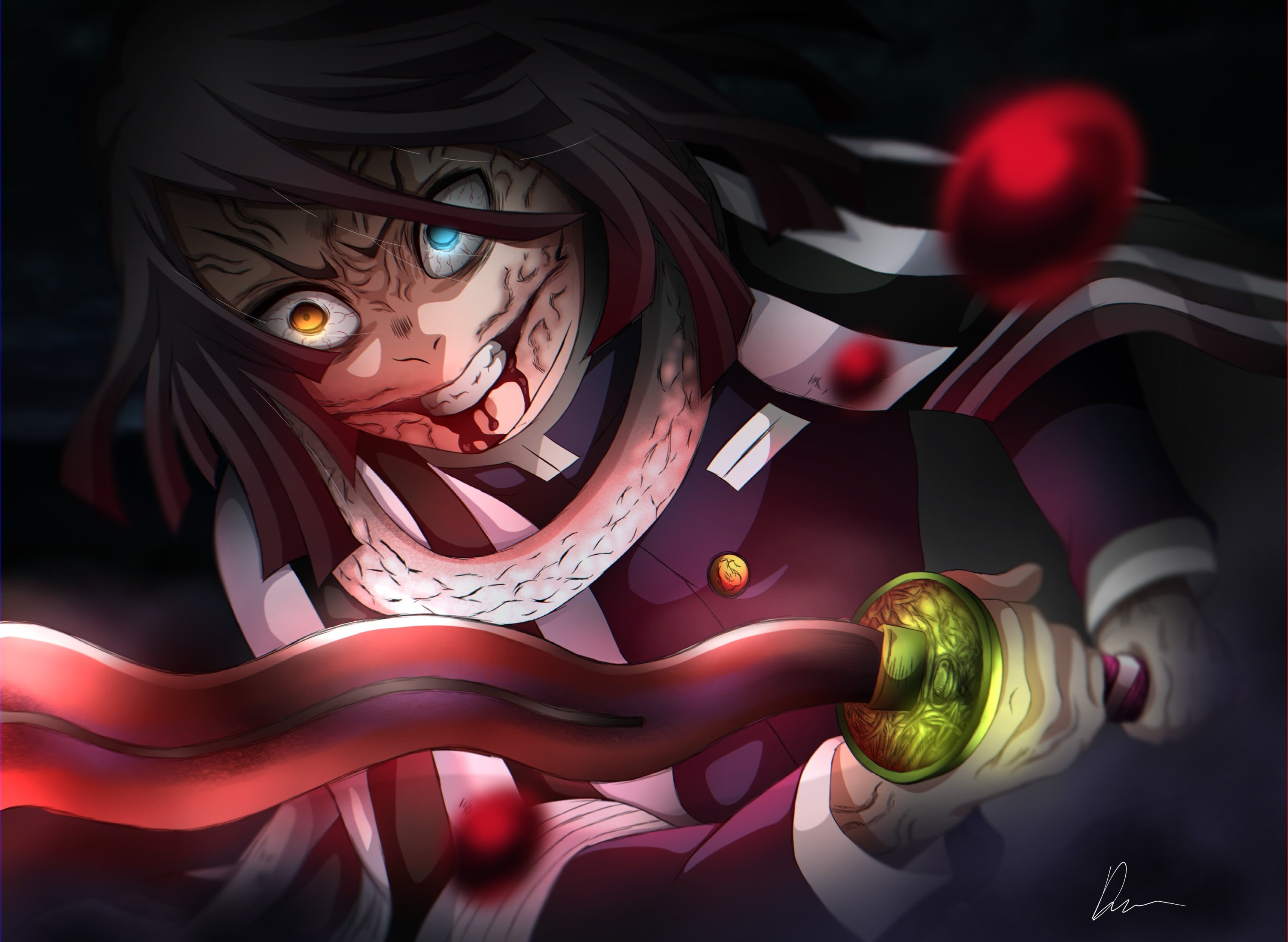 Demon Slayer: Kimetsu no Yaiba, Obanai Iguro, Heterochromia, 2K, Anime, HD Wallpaper