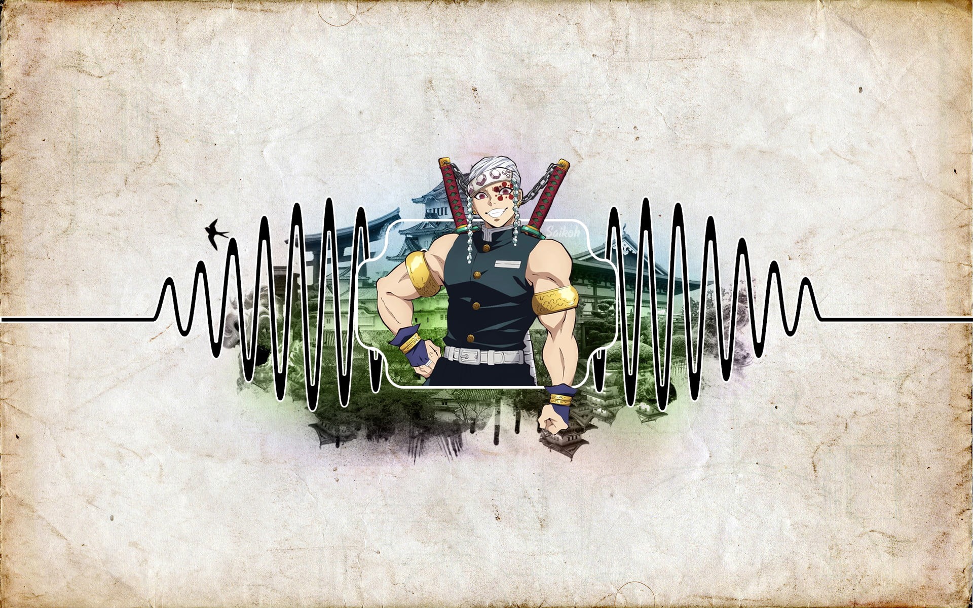 sound wave, anime, Tengen Uzui, 1080P, Kimetsu no Yaiba, HD Wallpaper
