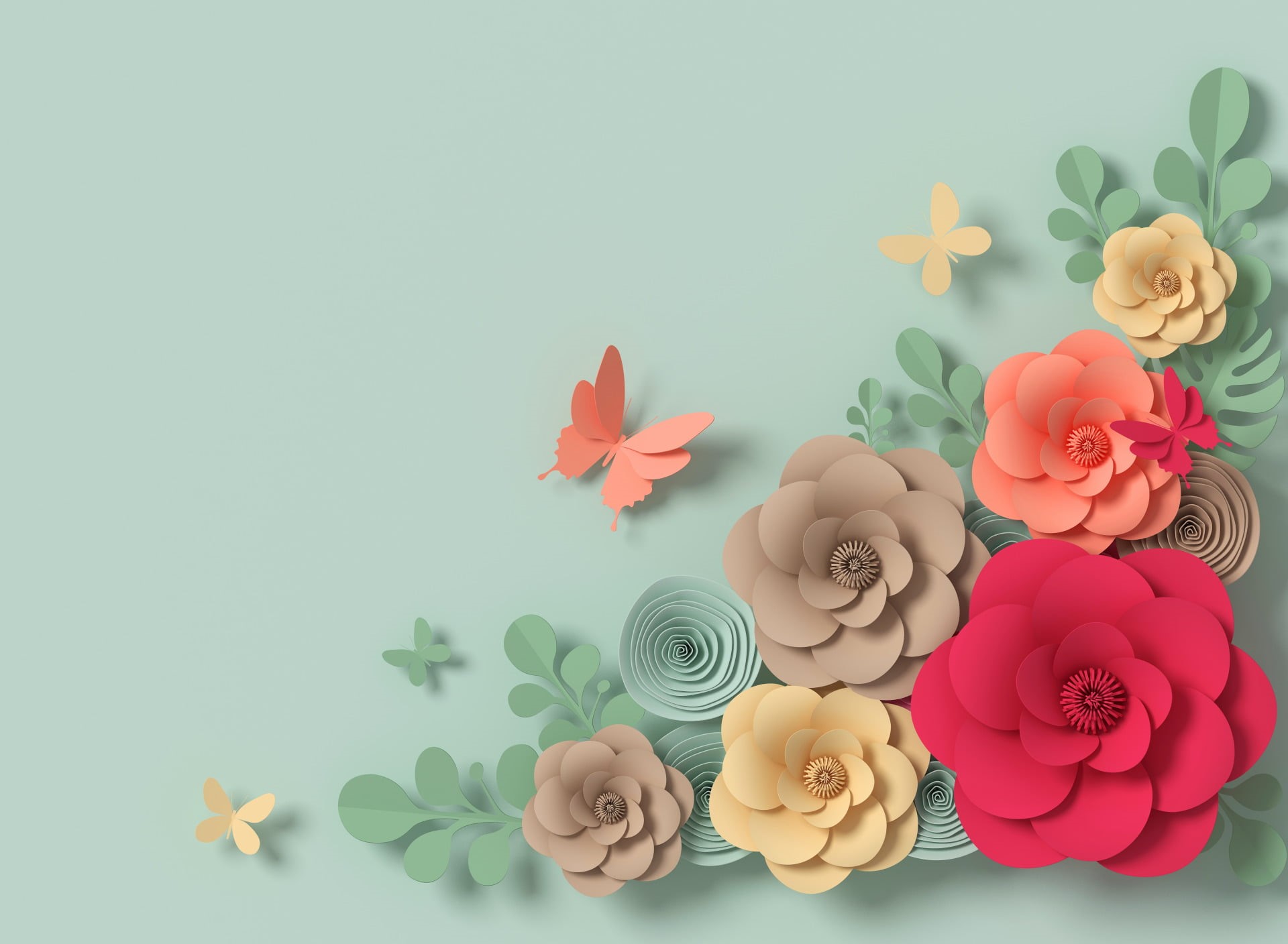 Pastel, Colorful, Butterfly, Flowers, Floral, 1080P, Flower, HD Wallpaper