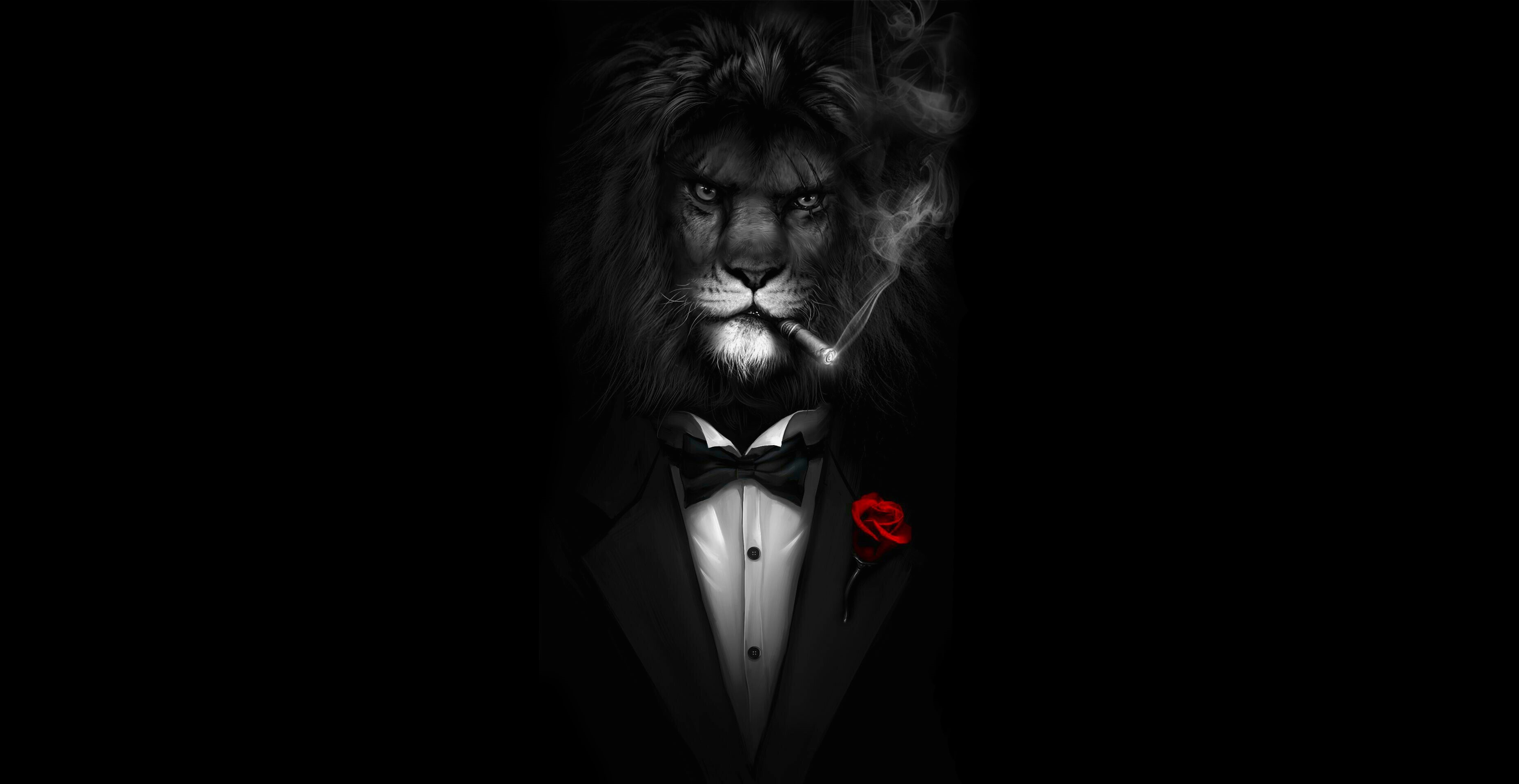 Leo, Mane, Minimalism, 2K, Costume, Art, Cigar, Butterfly, Smoke, Face, HD Wallpaper
