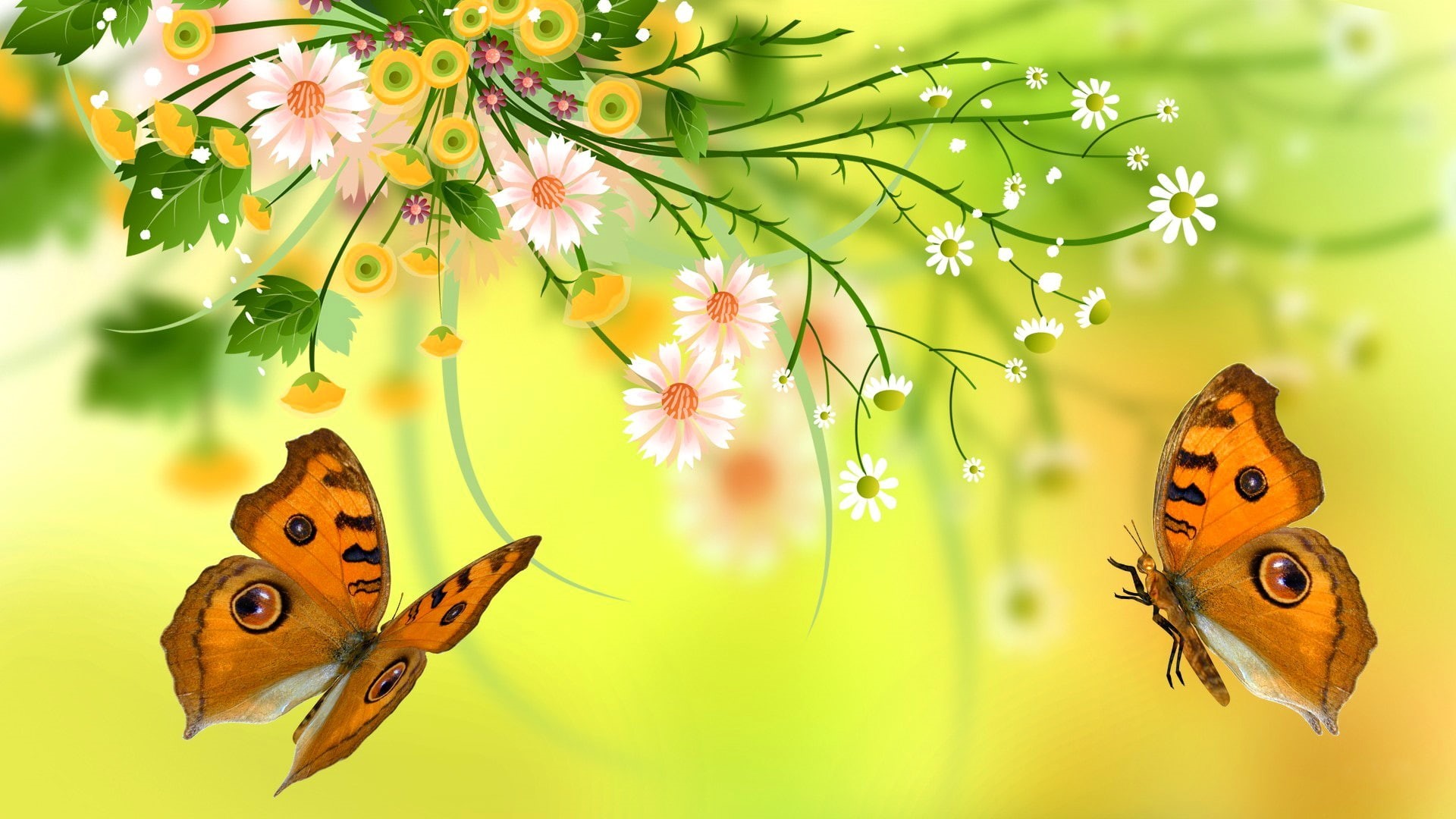 Flowers, 1080P, Butterfly, Design, Vector, HD Wallpaper