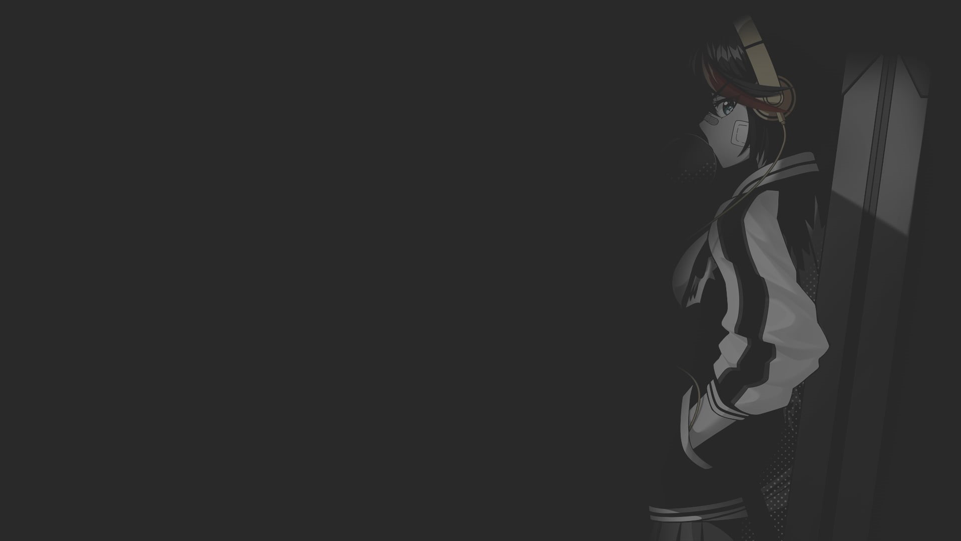 anime, anime girls, selective coloring, illustration, minimalism, Matoi Ryuuko, Kill la Kill, 1080P, monochrome, uniform, earphones, school uniform, manga, HD Wallpaper