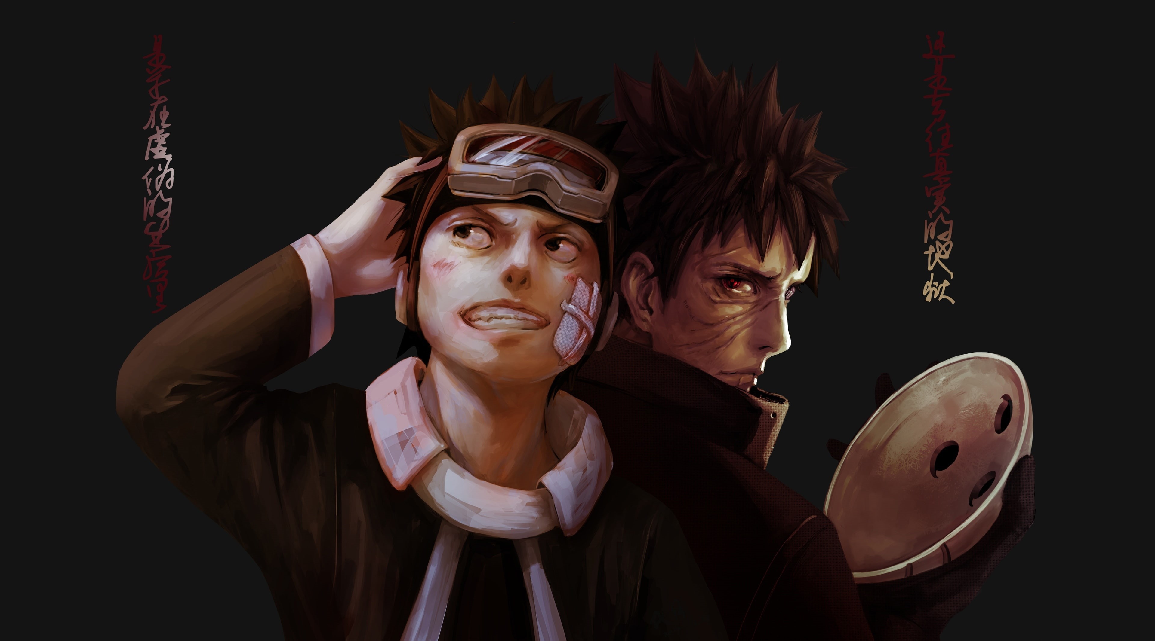 headshot, couple - relationship, togetherness, young men, obito, indoors, naruto, people, uchiha, tobi, Anime, two people, studio shot, lifestyles, front view, HD Wallpaper