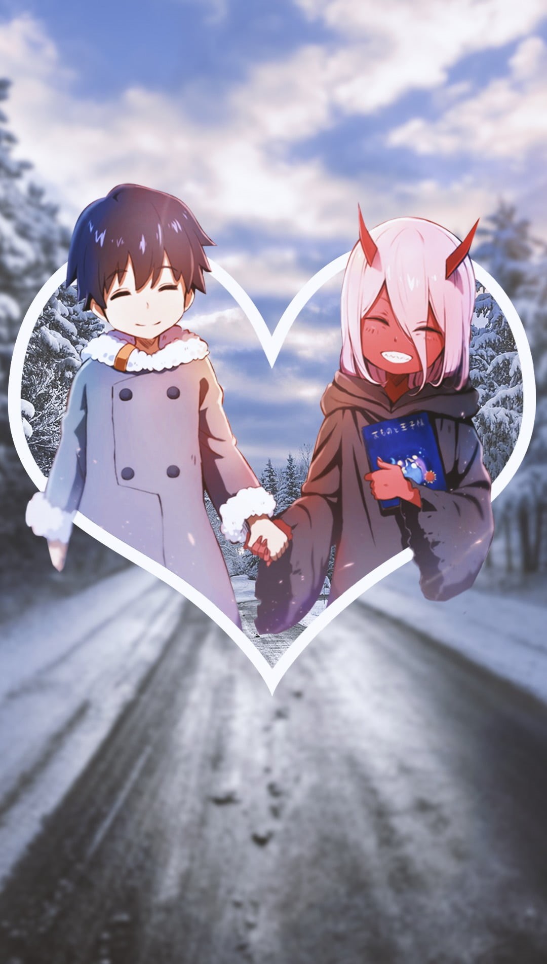 helmet, full length, sky, males, Zero Two (Darling in the FranXX), valentines day - holiday, togetherness, day, anime, picture-in-picture, holding, outdoors, Phone HD Wallpaper