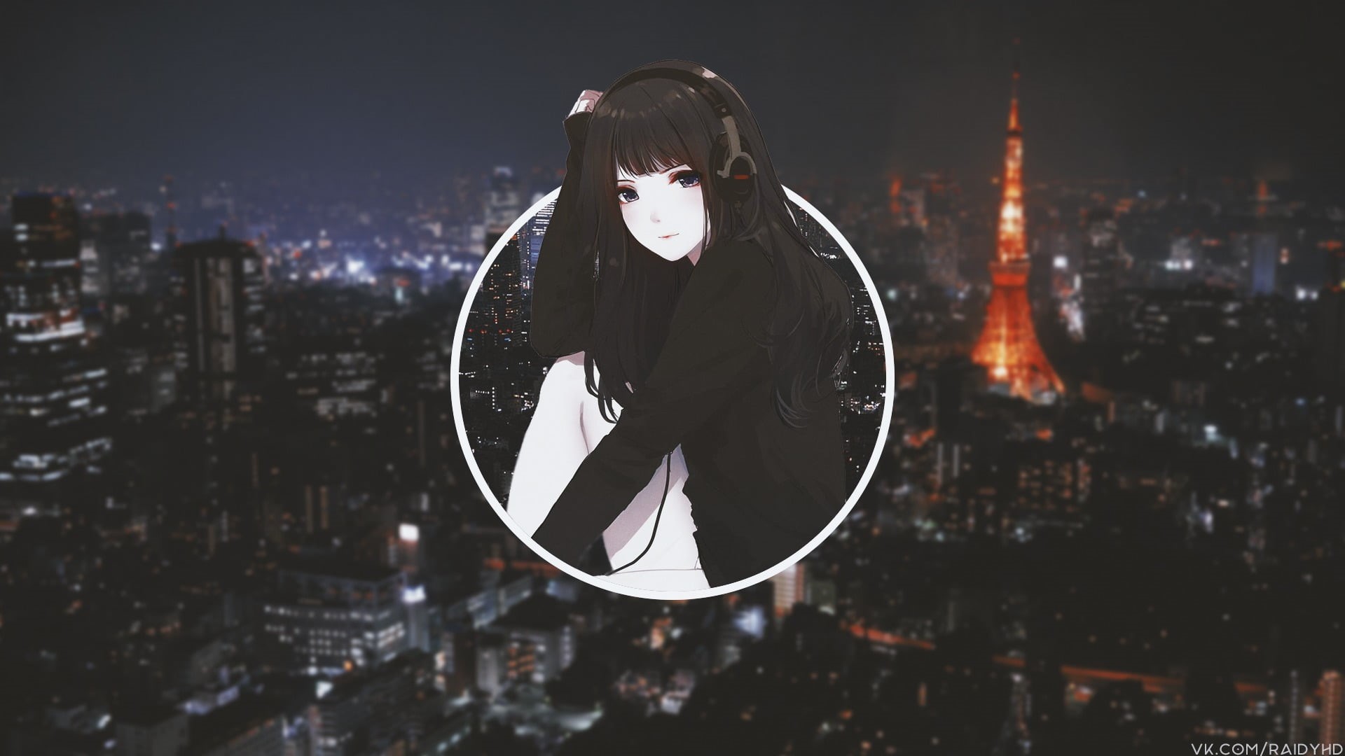 night, real people, anime girls, one person, nature, skyscraper, outdoors, anime, picture-in-picture, architecture, cityscape, front view, focus on foreground, HD Wallpaper