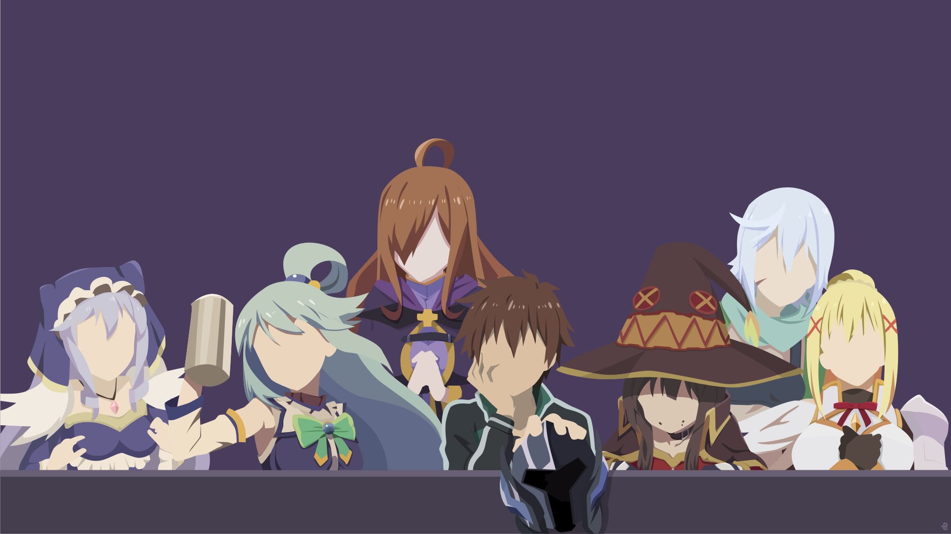 art and craft, creativity, celebration, no people, illustration, craft, religion, representation, mammal, male likeness, minimalism, female likeness, Satō Kazuma (Kono Subarashii Sekai ni Shukufuku wo!), HD Wallpaper