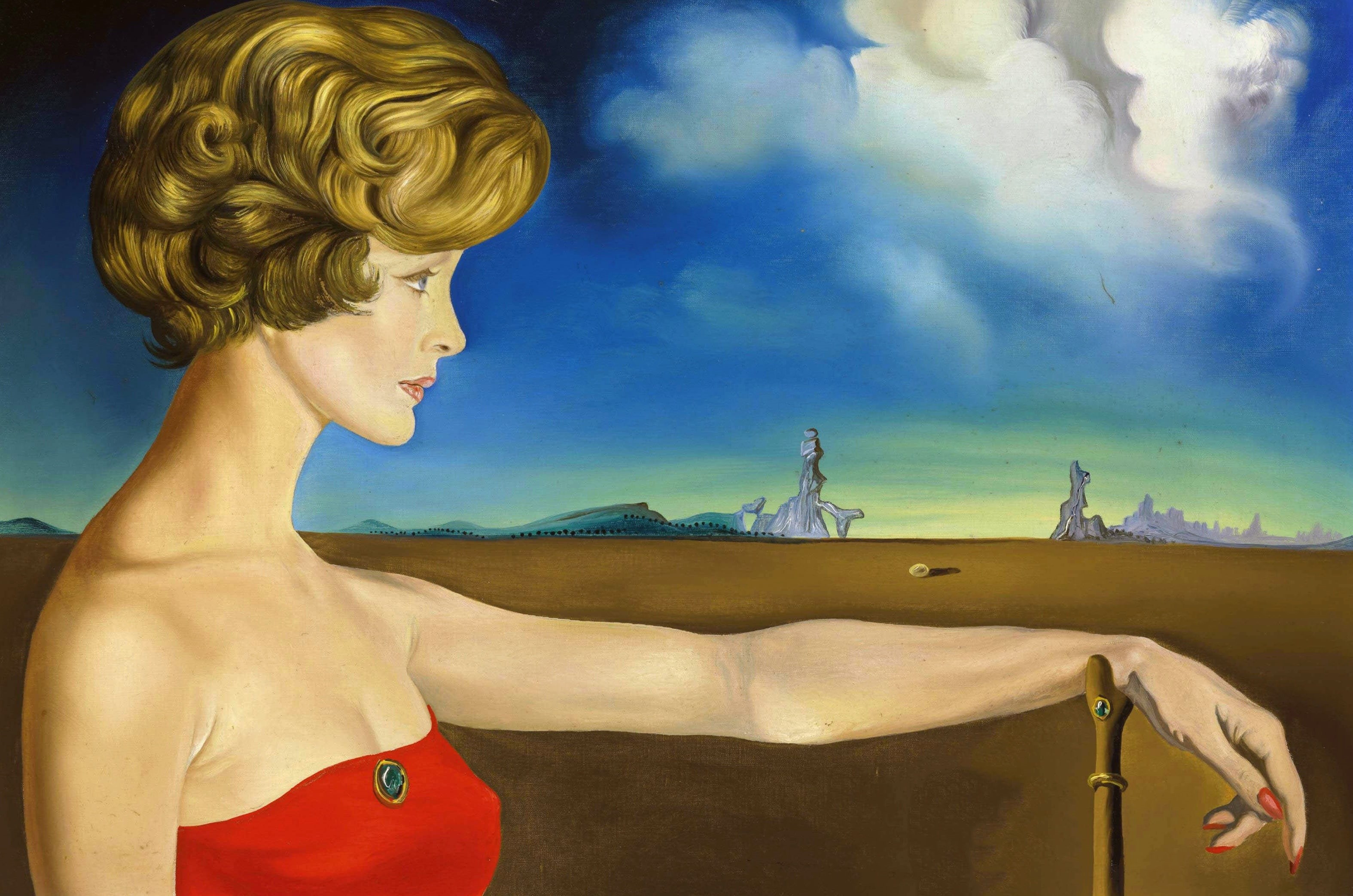 surrealism, Salvador Dali, picture, Portrait of a Young Woman in a Landscape, 2K, HD Wallpaper