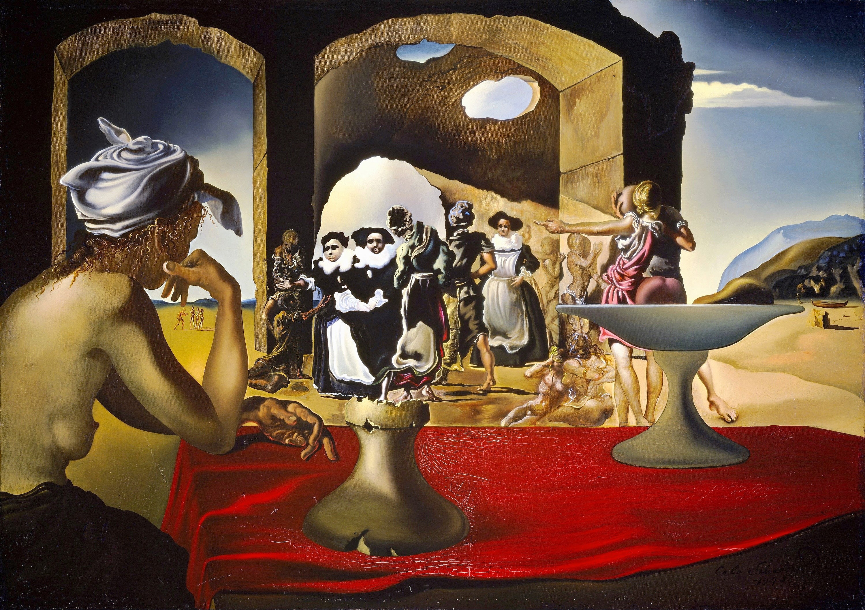 surrealism, 2K, picture, Slave market with the apparition of the Invisible Bust of Vo, Salvador Dali, HD Wallpaper