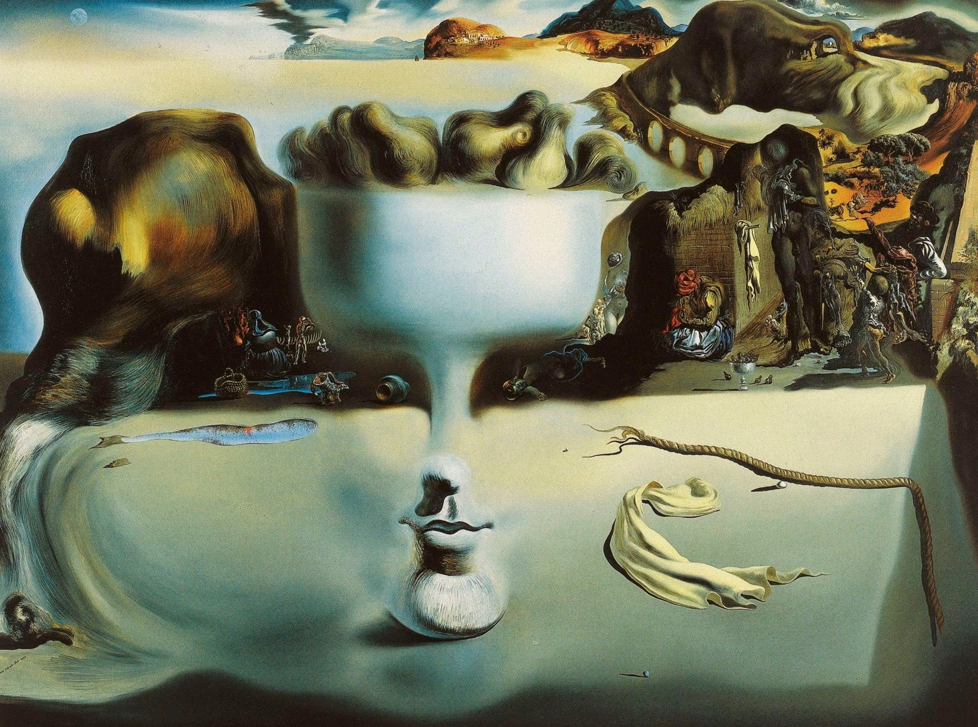 no people, white, history, female likeness, museum, religion, painting, The phenomenon of Face and Fruit bowl on a Beach, still life, close-up, statue, HD Wallpaper
