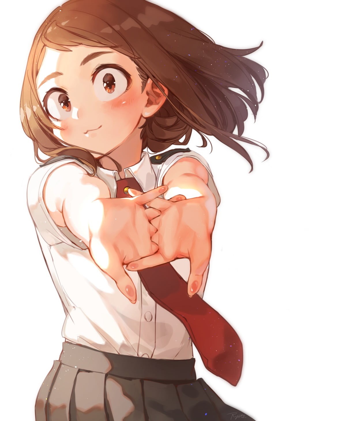 studio shot, fashion, white background, women, beautiful woman, anime girls, young women, 720P, hairstyle, beauty, hair, one person, females, Uraraka Ochako, Phone HD Wallpaper