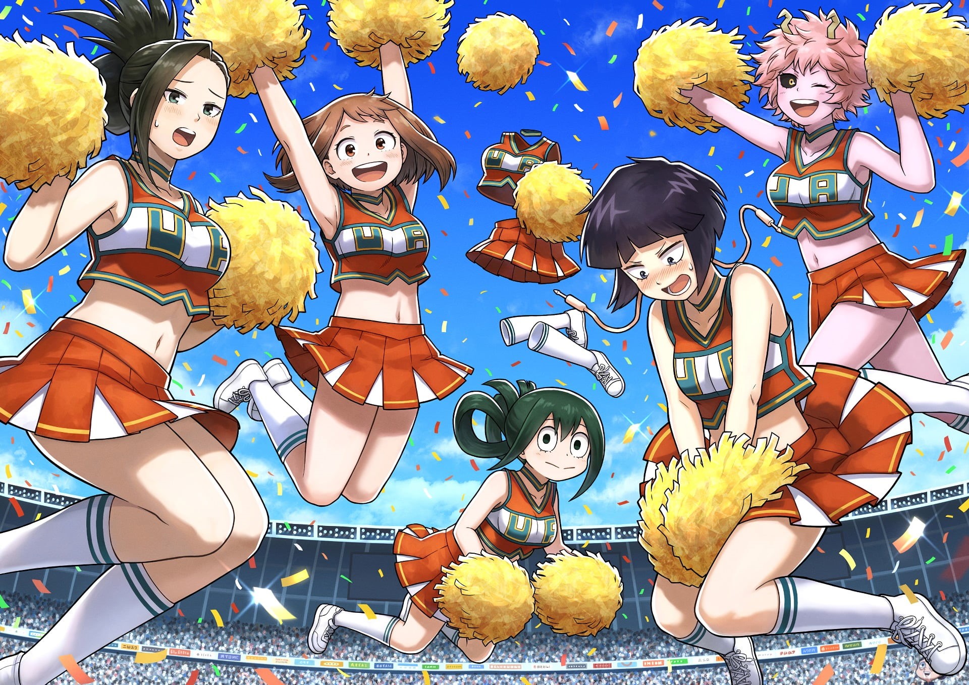 craft, creativity, Yaoyorozu Momo, nature, blue, representation, day, anime girls, Uraraka Ochako, human representation, no people, sky, 1080P, outdoors, HD Wallpaper