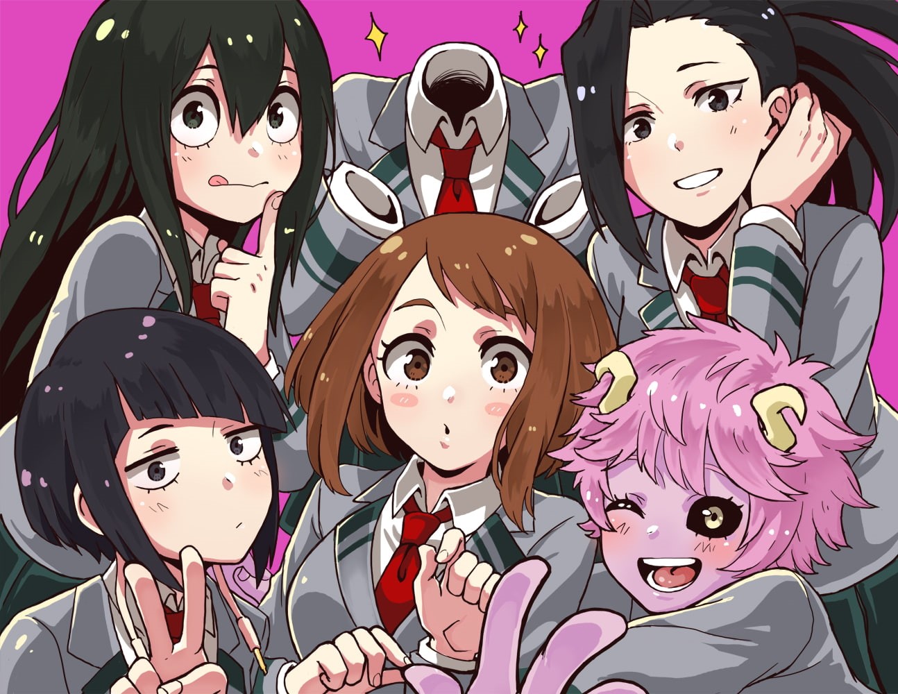 close-up, women, people, girls, mask, lifestyles, Hagakure Tōru, Ashido Mina, anime girls, positive emotion, emotion, adult, group of people, Uraraka Ochako, HD Wallpaper