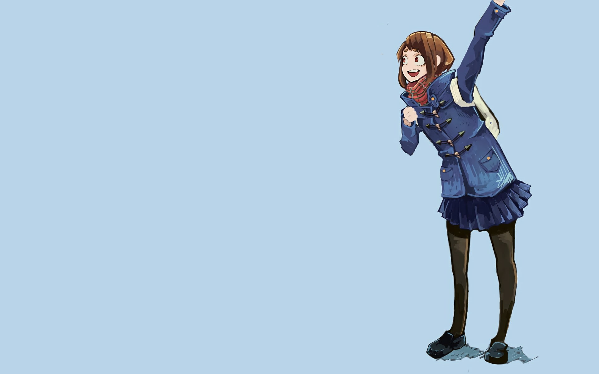 winter, smiling, leisure activity, blue, women, girls, looking at camera, females, lifestyles, 1080P, happiness, Uraraka Ochako, warm clothing, clothing, HD Wallpaper