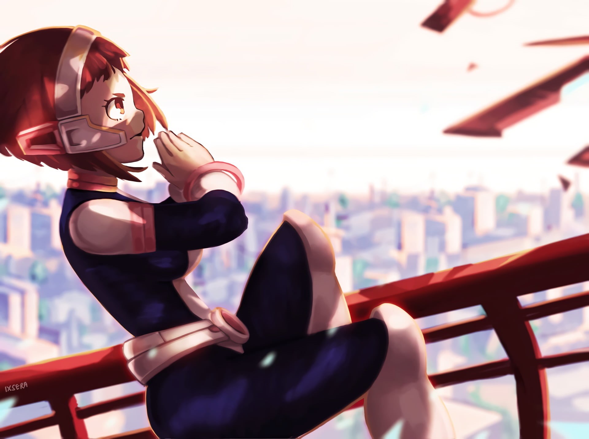 young adult, lifestyles, hairstyle, young women, exercising, indoors, women, clothing, sitting, Uraraka Ochako, sunlight, anime girls, day, one person, HD Wallpaper