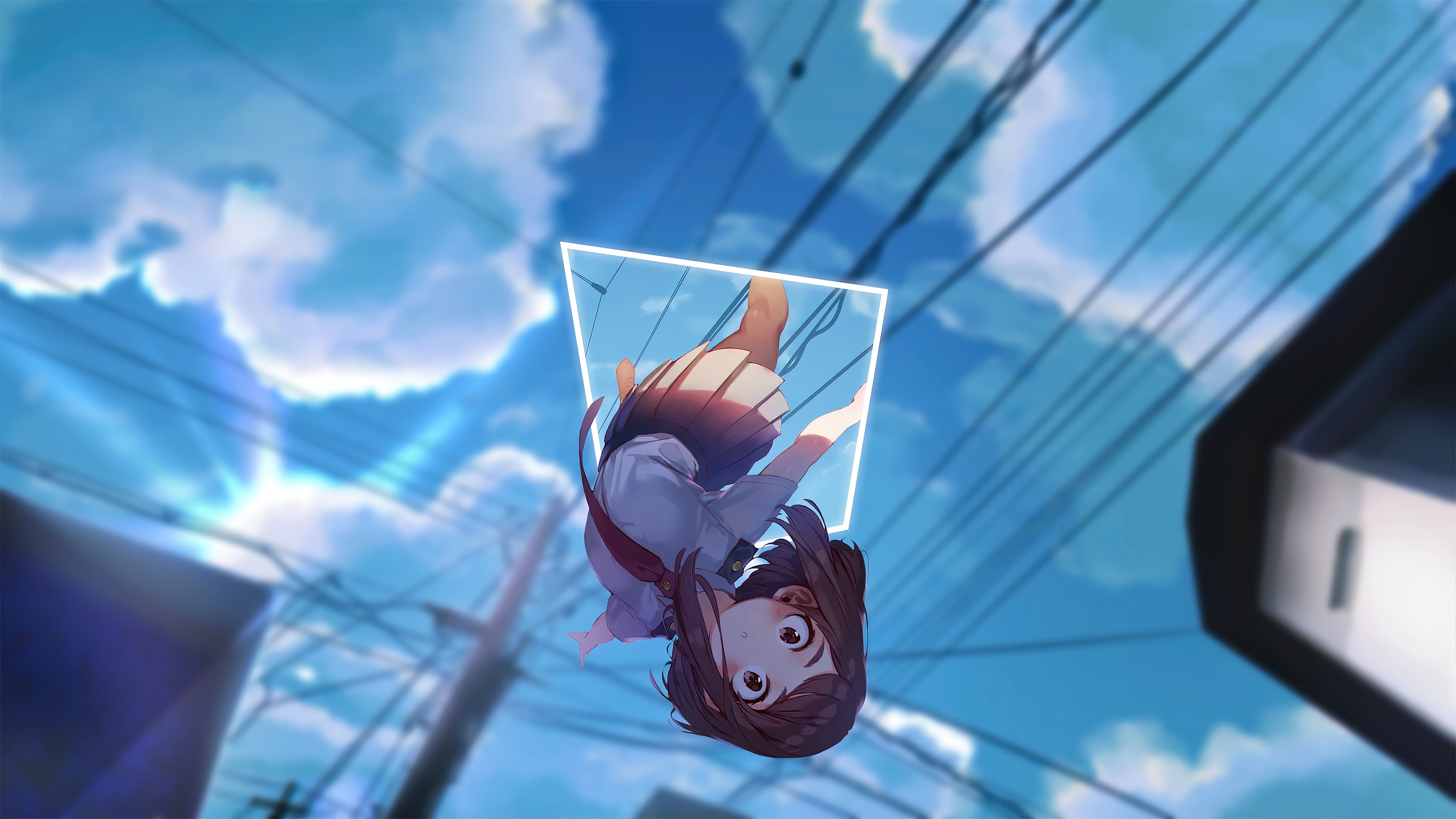 clouds, fantasy girl, anime, Boku no Hero Academia, Uraraka Ochako, 4K, Ochako Uraraka, anime girls, Boku no hero, anime sky, My Hero Acadamia, sky, HD Wallpaper