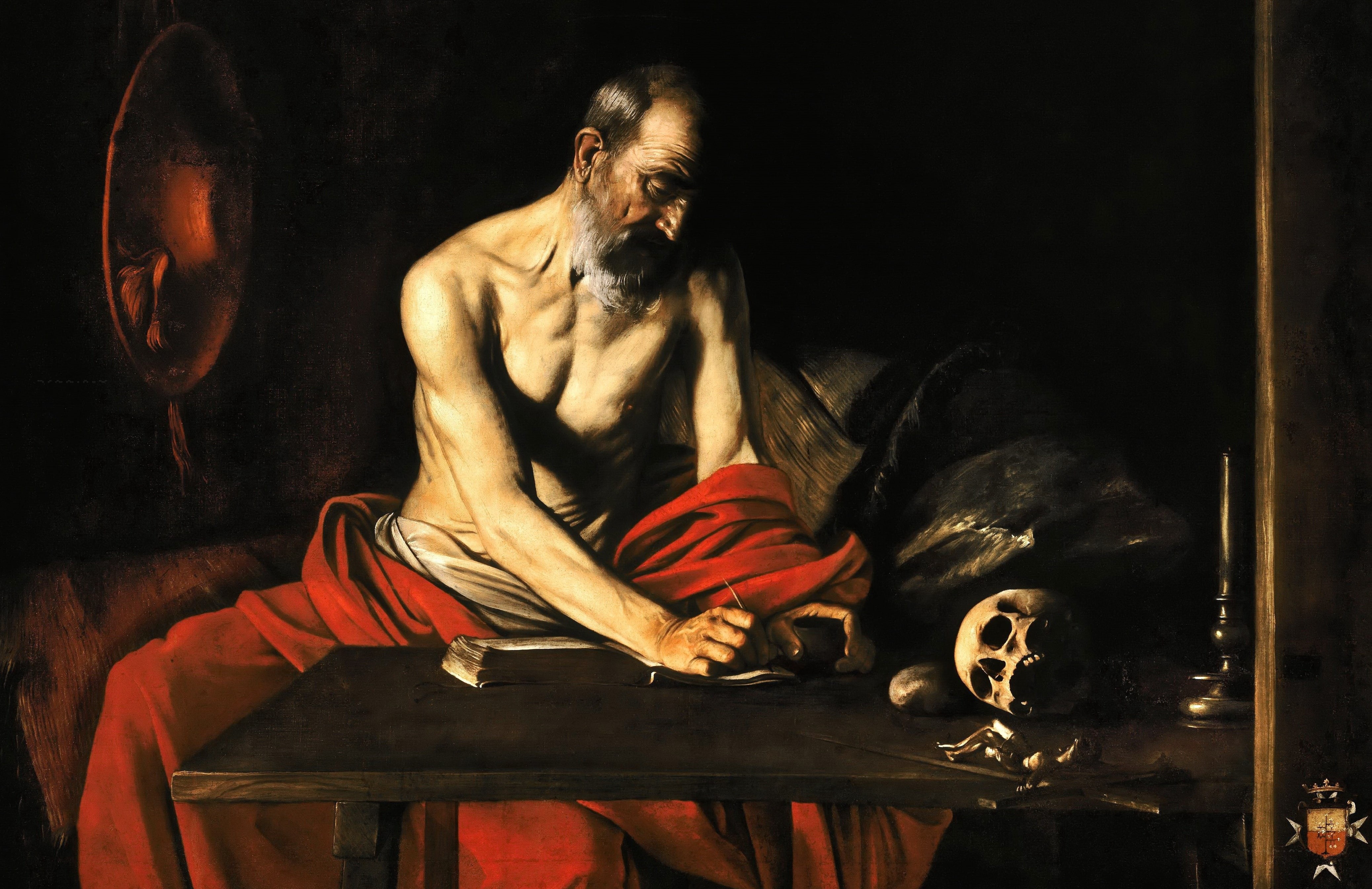 4K, Saint Jerome Writing, religion, picture, Caravaggio, HD Wallpaper