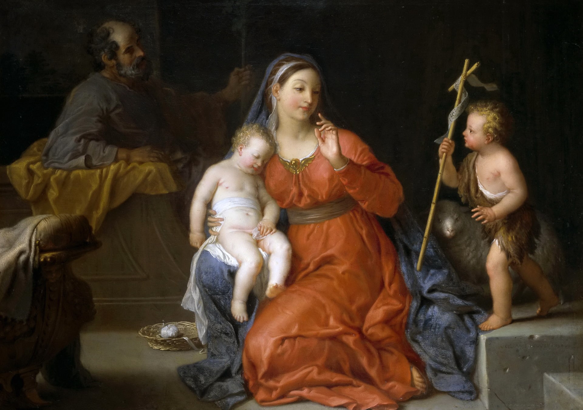 mythology, 1080P, The Holy Family with Saint John the Baptist, Michel-Ange Houasse, religion, picture, HD Wallpaper