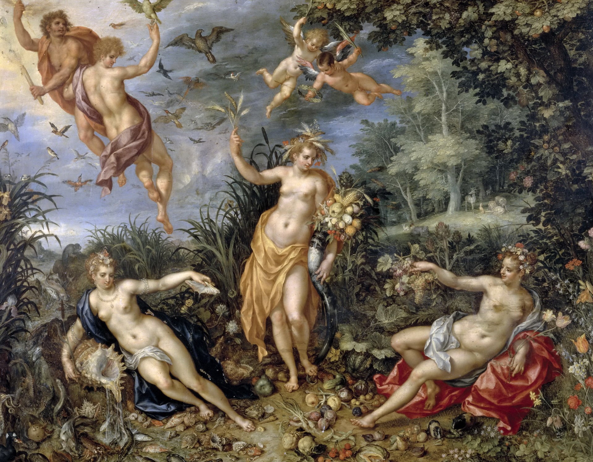 flowers, picture, The Four Elements, mythology, Jan Brueghel the elder, 1080P, genre, HD Wallpaper