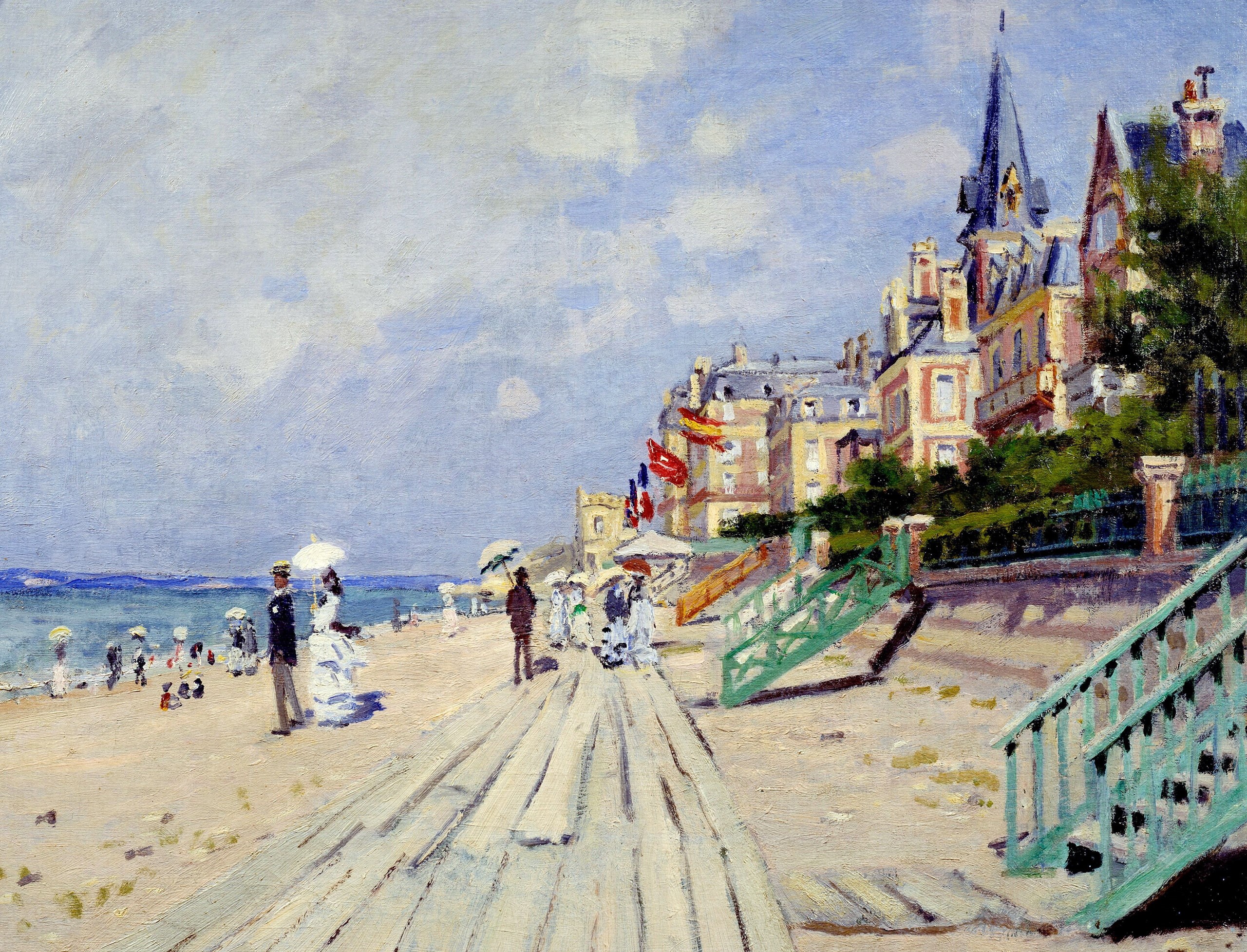 picture, Claude Monet, 2K, promenade, The boardwalk at Trouville, landscape, HD Wallpaper