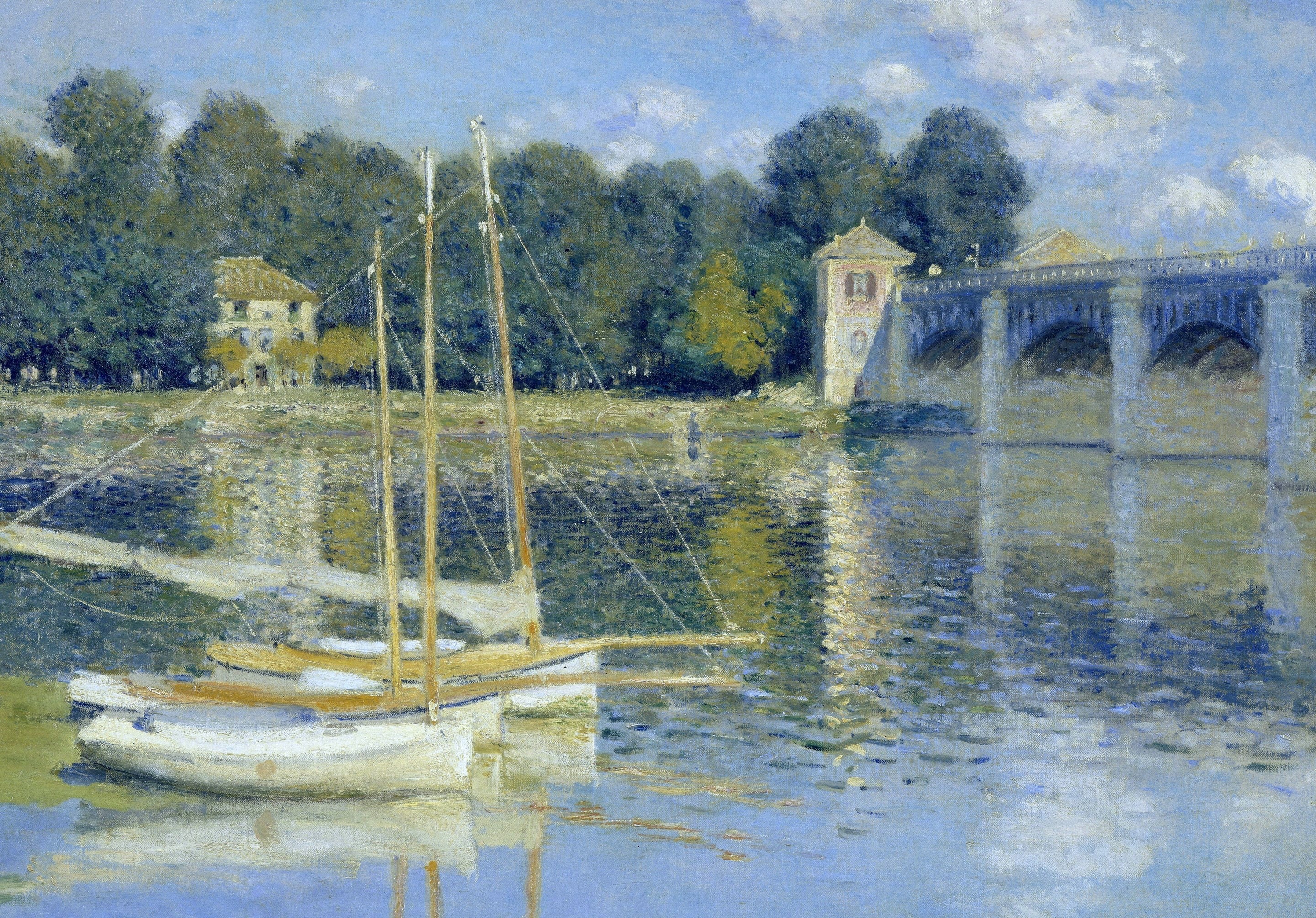 boats, picture, Claude Monet, 2K, The bridge at Argenteuil, landscape, HD Wallpaper