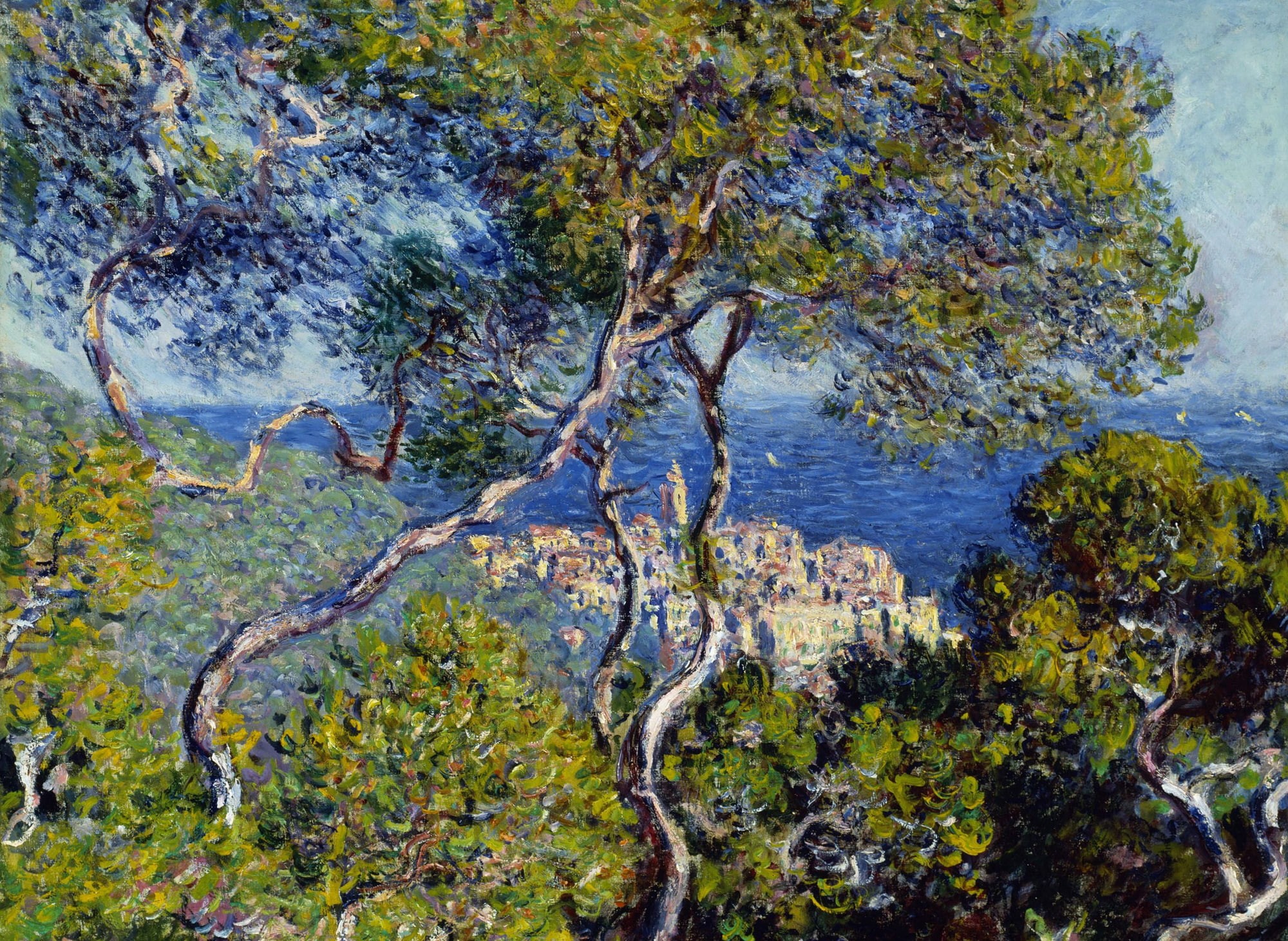 Bordighera, picture, landscape, 1080P, the city, Claude Monet, trees, HD Wallpaper
