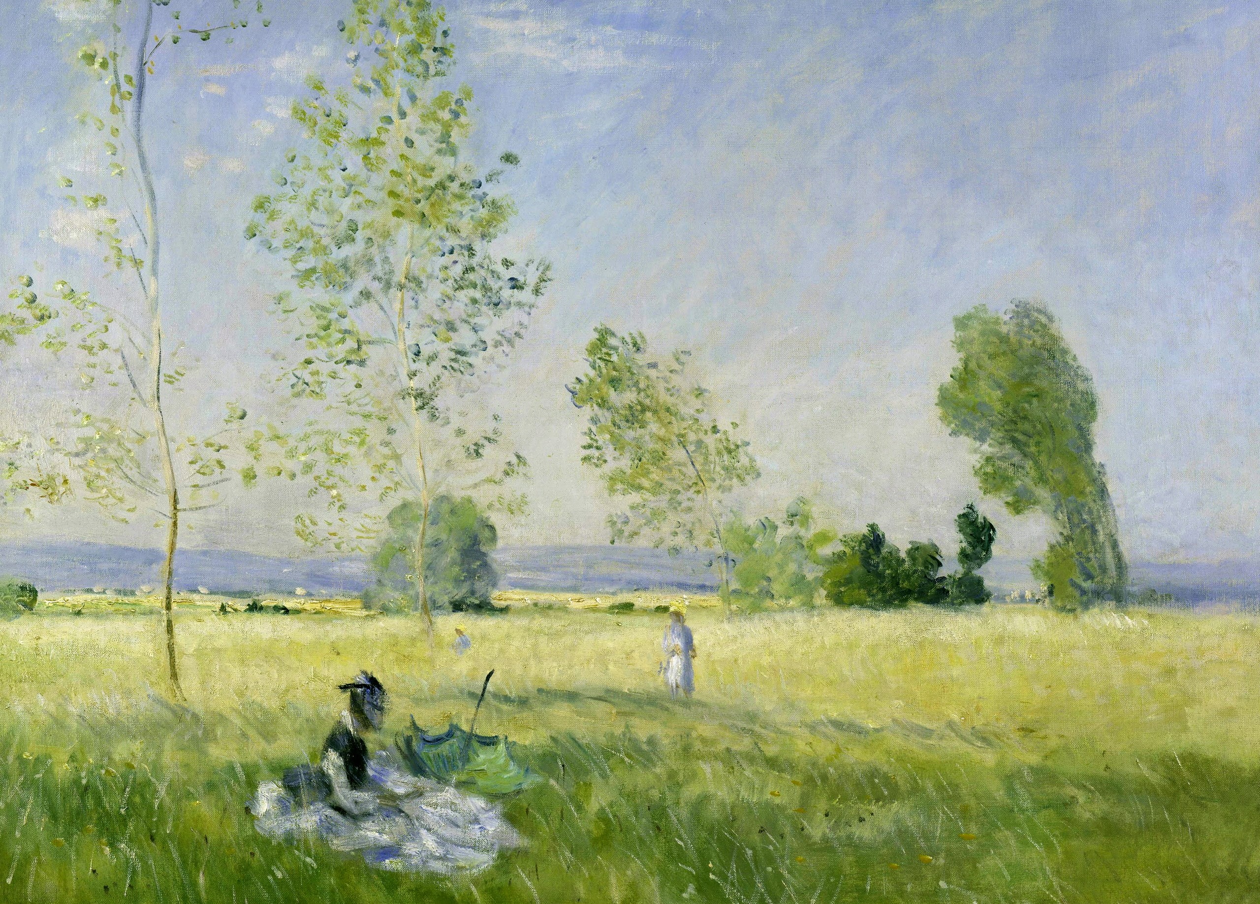 Summer. Meadow at Bezons, 2K, girl, Claude Monet, picture, landscape, HD Wallpaper