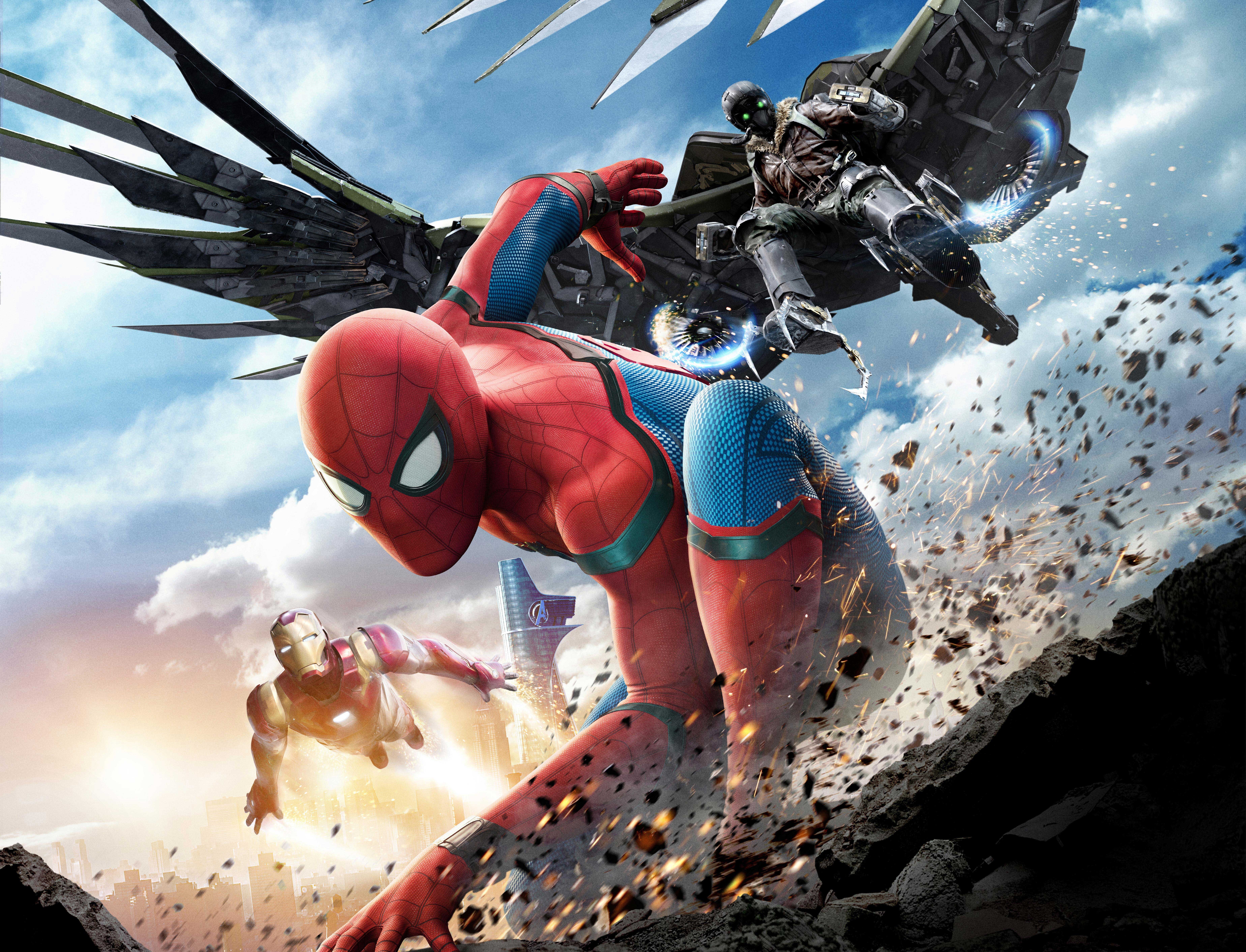 Robert Downey Jr., Tom Holland, Adrian Toomes, Vulture (Marvel Comics), Peter Parker, Michael Keaton, Spider-Man, 5K, Iron Man, Tony Stark, Spider-Man, HD Wallpaper