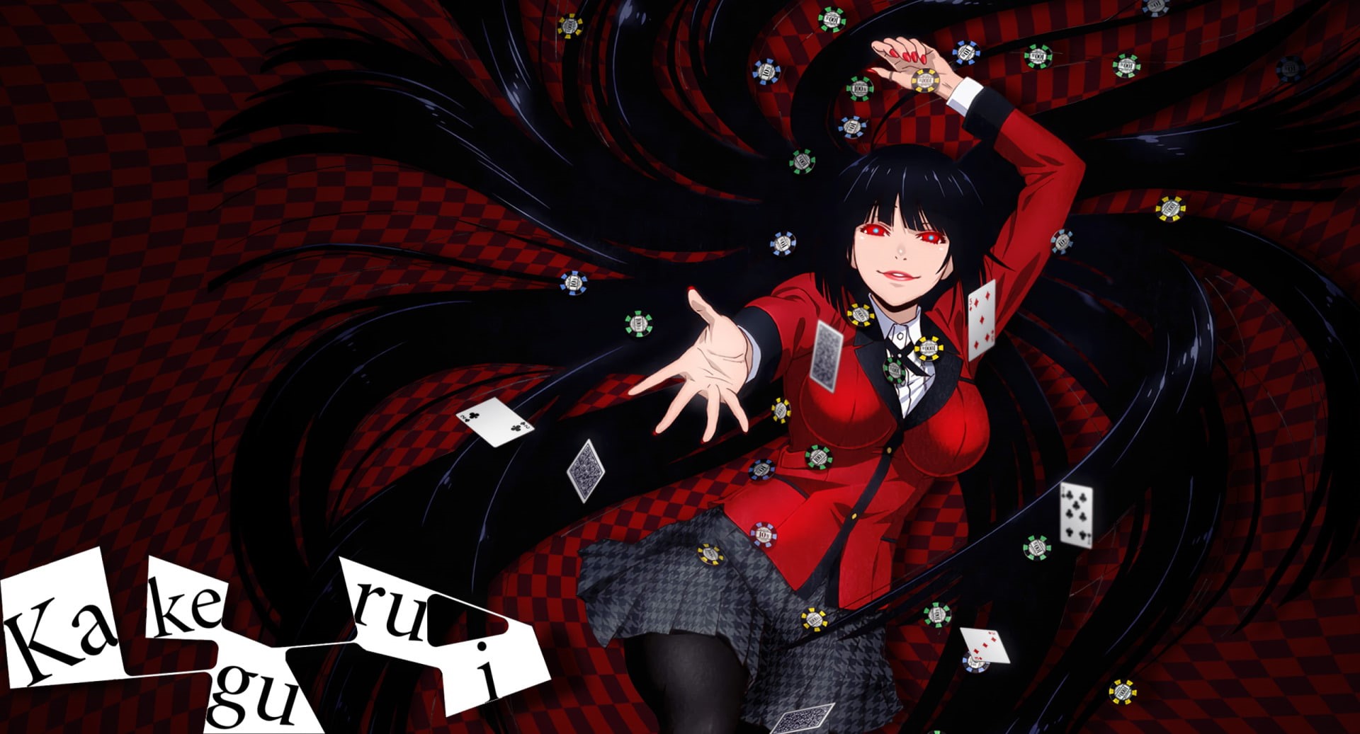 fashion, women, clothing, adult, looking at camera, three quarter length, red, Yumeko Jabami, beauty, one person, portrait, evil, costume, black color, HD Wallpaper
