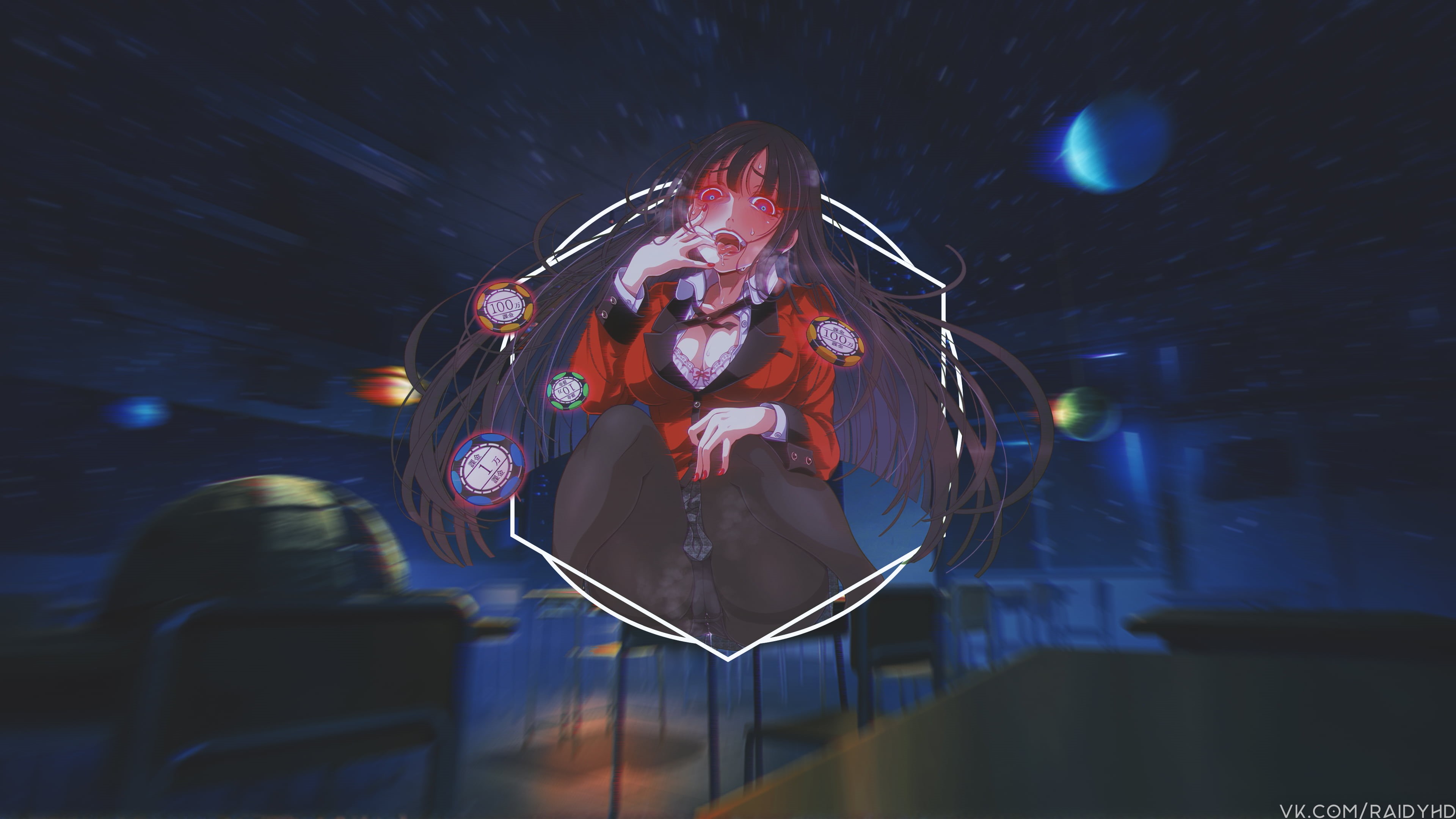 Kakegurui, anime, 4K, anime girls, Jabami Yumeko, picture-in-picture, HD Wallpaper