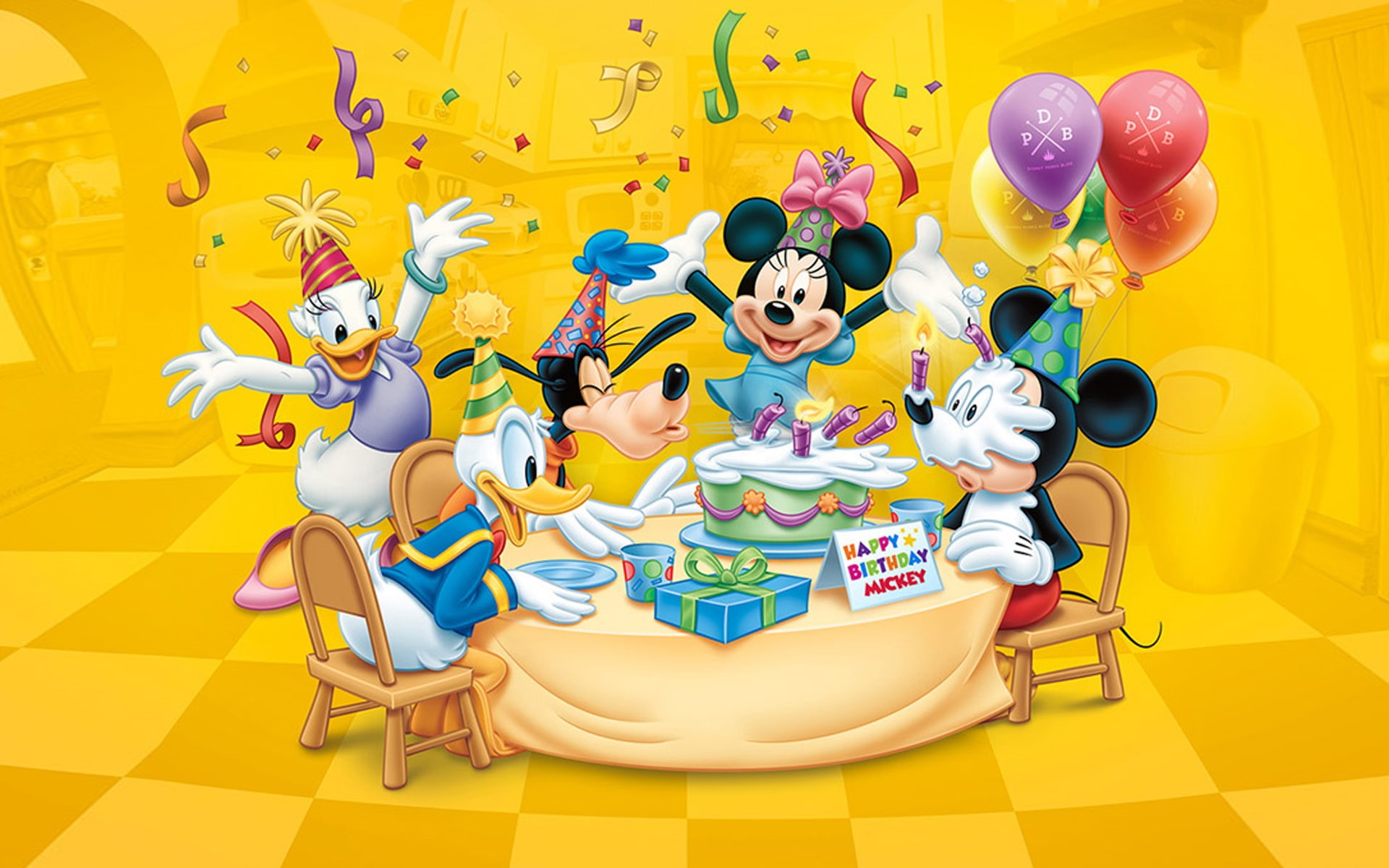 happy, 1080P, hd, candles, balloon, birthday, gifts, desktop, celebration, mickey, cake, HD Wallpaper