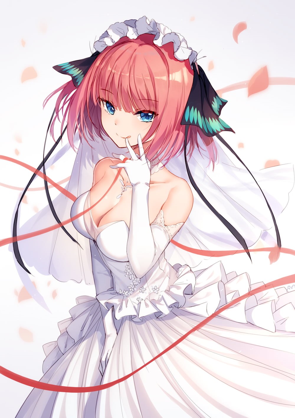 wedding dress, 5-toubun no Hanayome, 720P, blue eyes, Nino, portrait display, vertical, short hair, digital art, simple background, Nakano, Phone HD Wallpaper