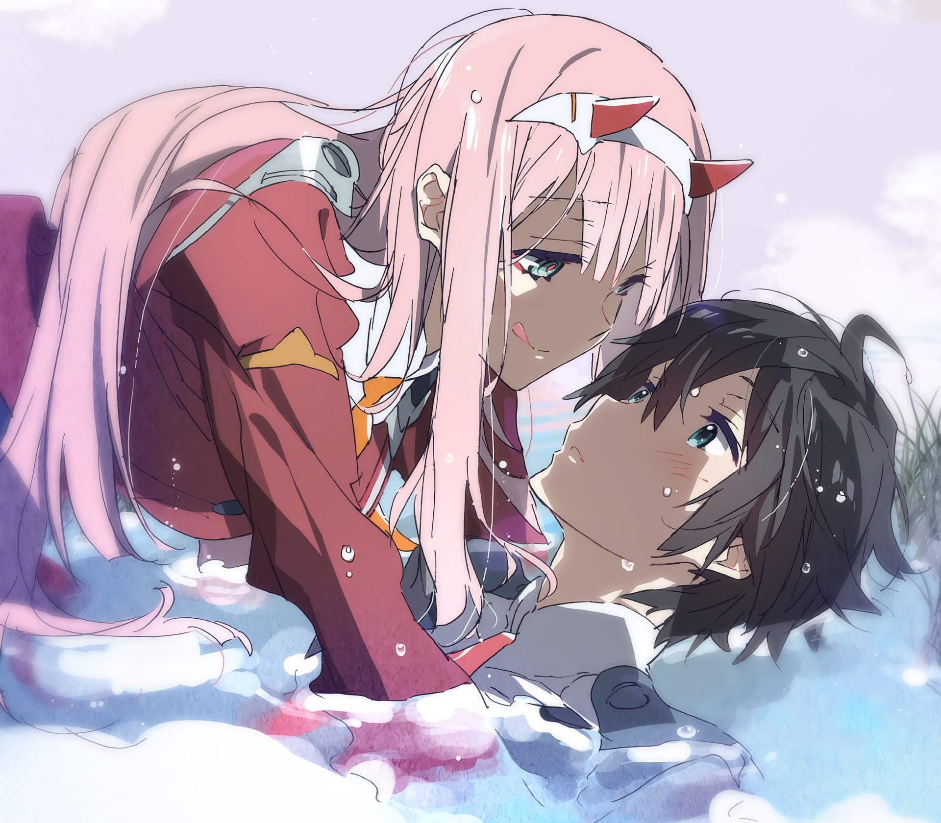 snow, cold temperature, human representation, sunlight, real people, leisure activity, people, lifestyles, close-up, 1080P, Darling in the FranXX, representation, HD Wallpaper