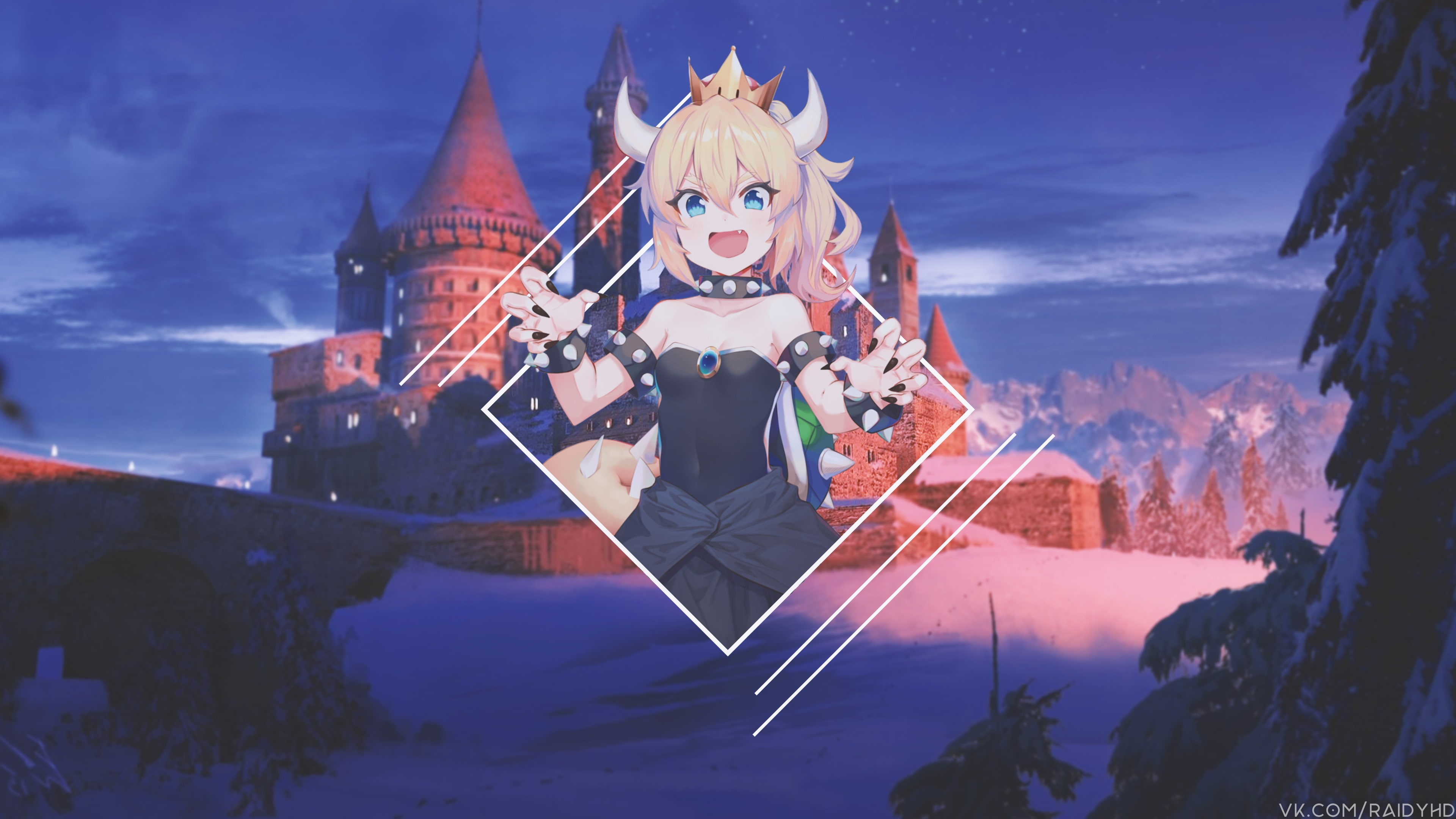 representation, architecture, sky, Bowsette, blue eyes, human representation, plant, mountain, anime girls, tree, religion, real people, celebration, 4K, HD Wallpaper