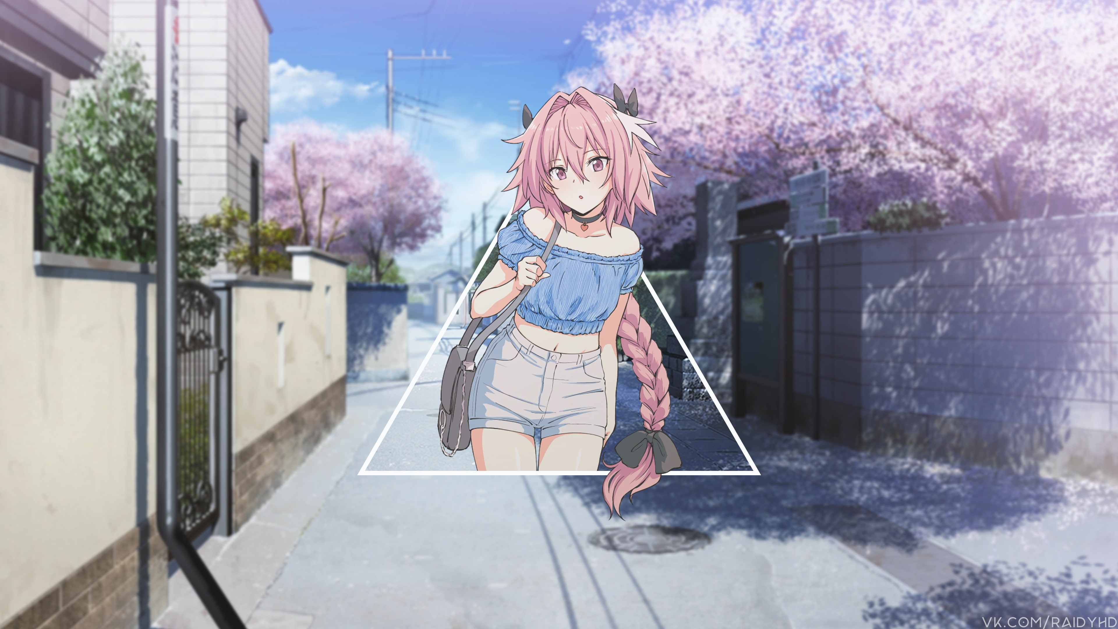 casual clothing, girls, women, plant, architecture, urban, Astolfo (Fate/Apocrypha), long hair, anime boys, one person, 4K, outdoors, day, females, tree, HD Wallpaper