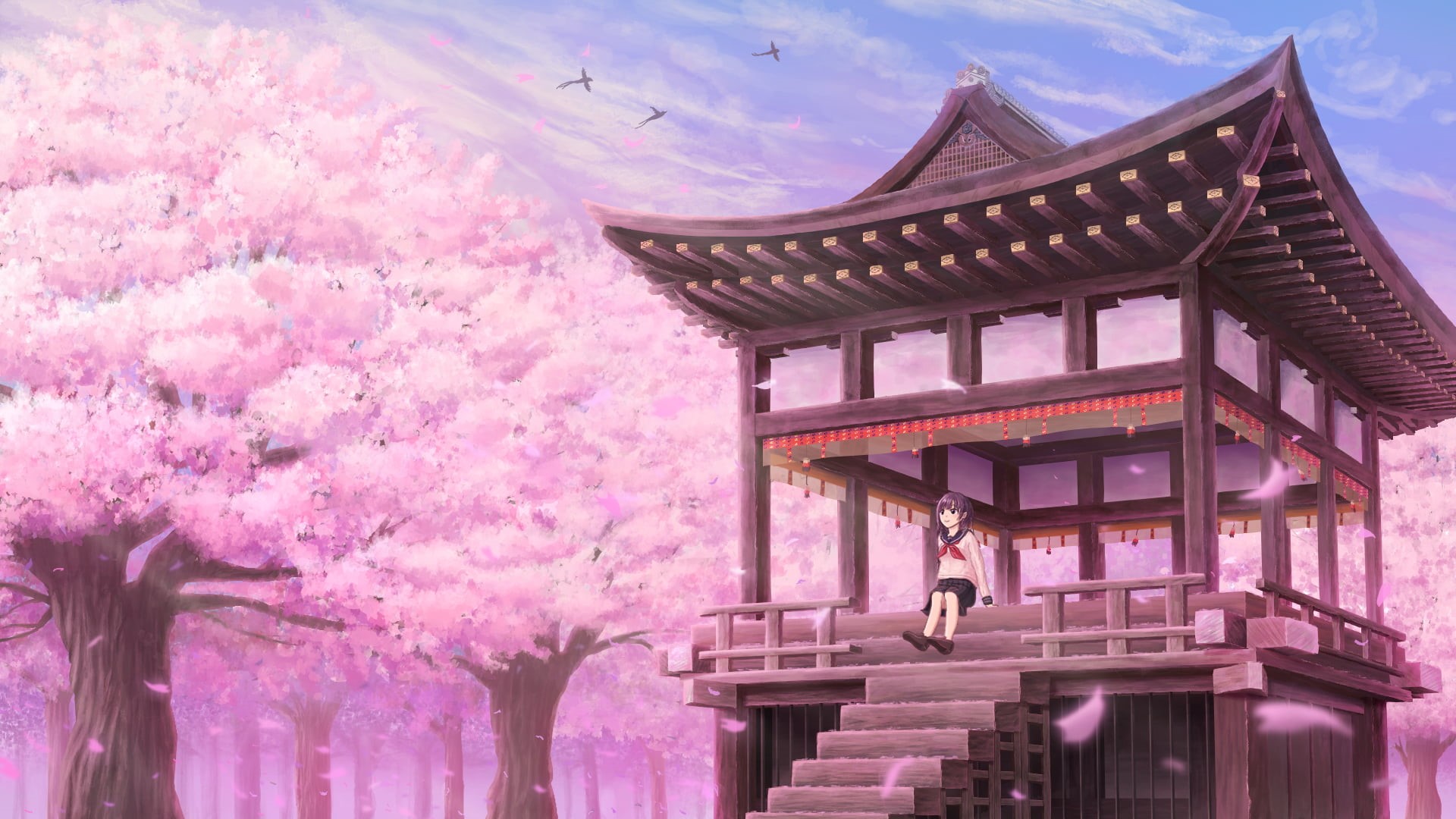 Cherry Tree, Sakura, Anime, Original, 1080P, Girl, HD Wallpaper