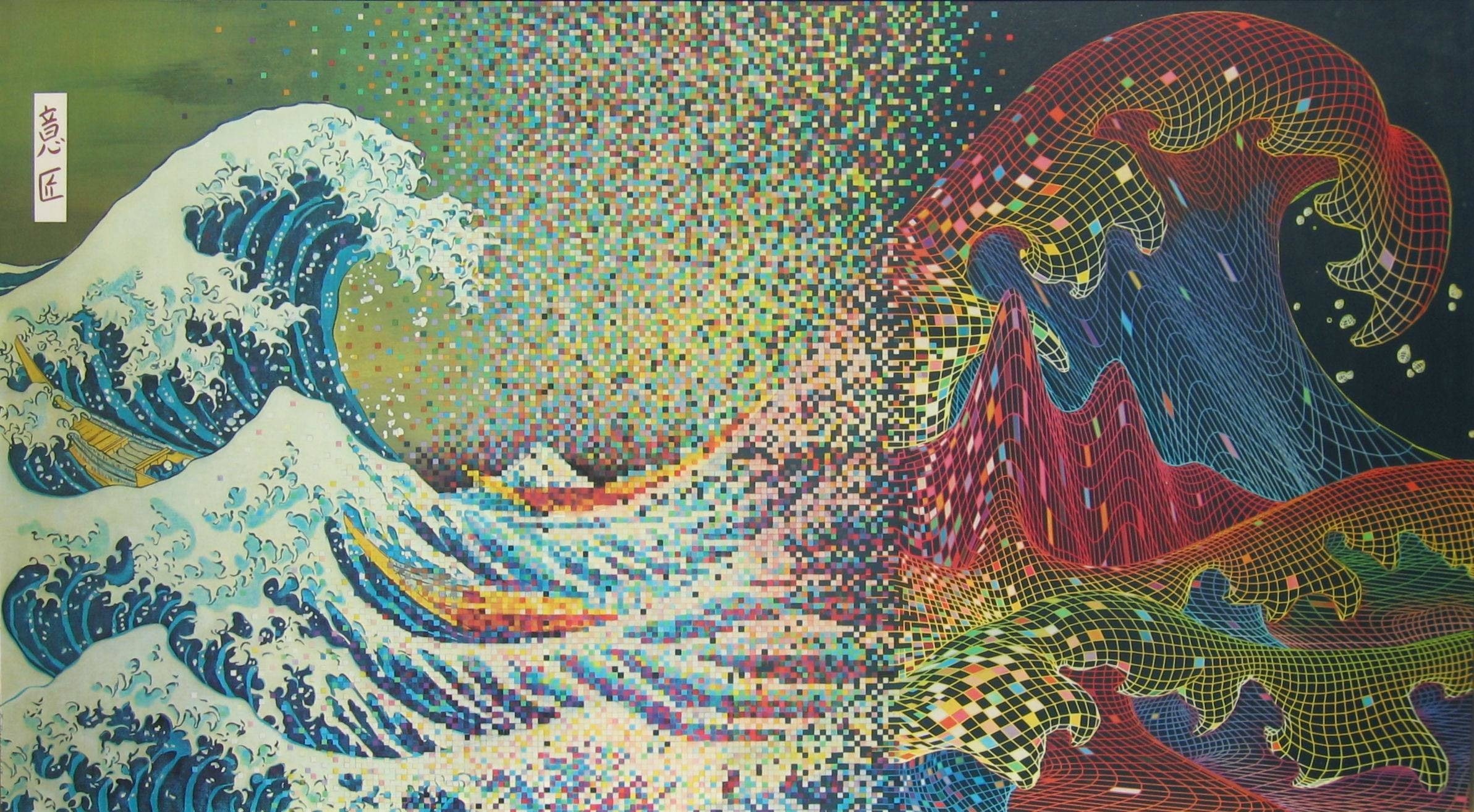 digital art, Wave of the Future, pixels, The Great Wave off Kanagawa, waves, pixel art, 1080P, HD Wallpaper