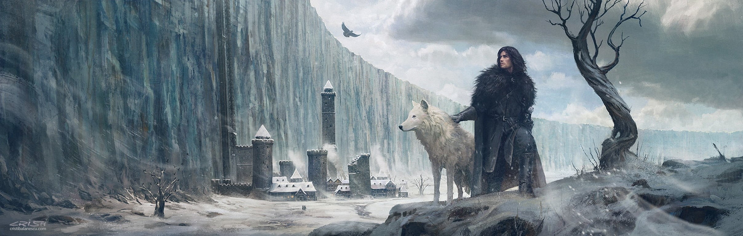 hairstyle, cold temperature, females, 1080P, one person, nature, cristi balanescu, land, outdoors, luminos, wolf, game of thrones, young adult, ghost, HD Wallpaper