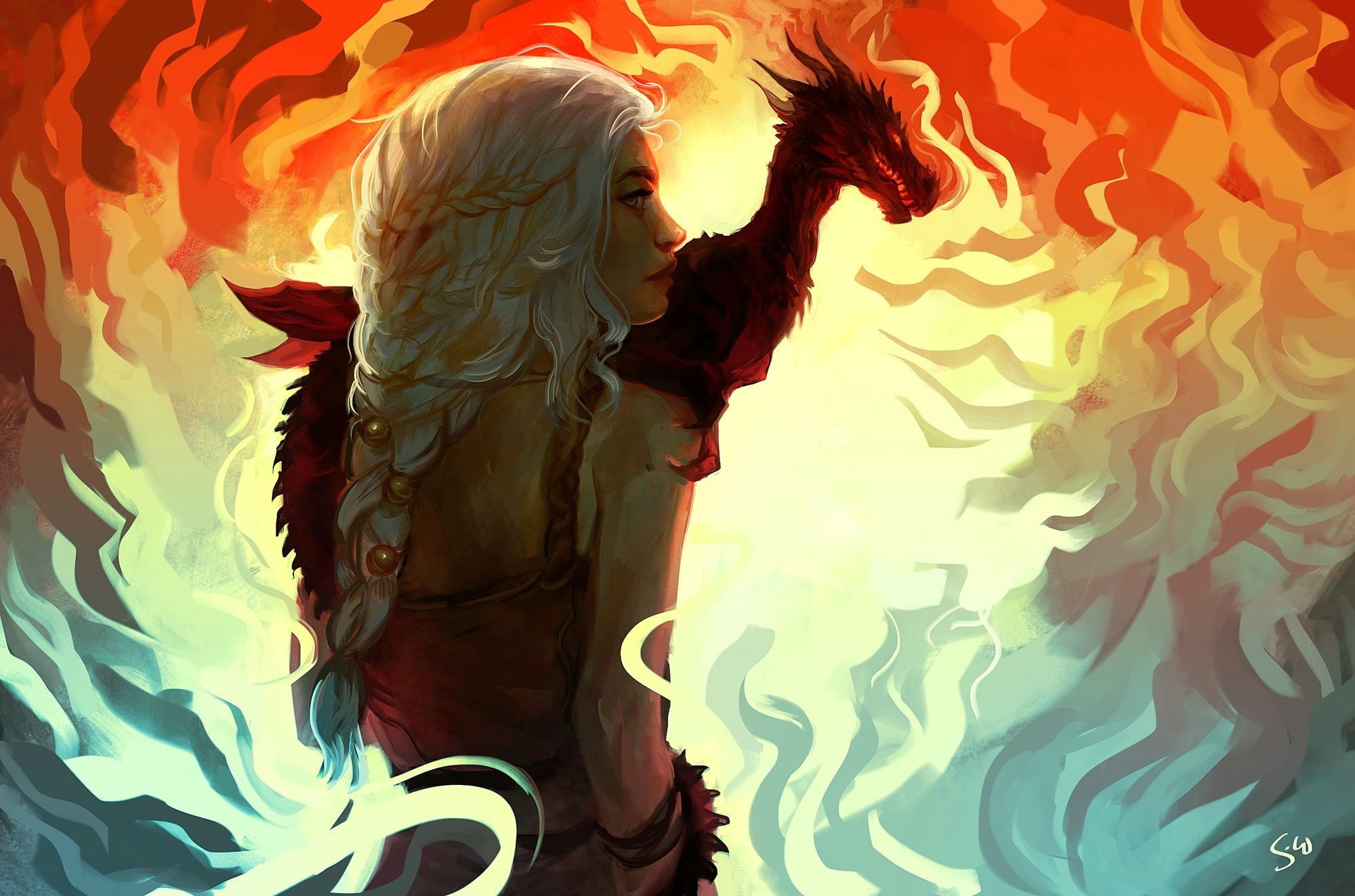 architecture, close-up, full frame, targaryen, male likeness, motion, game, fan art, 1080P, dragon, female likeness, daenerys, Game of Thrones, representation, HD Wallpaper