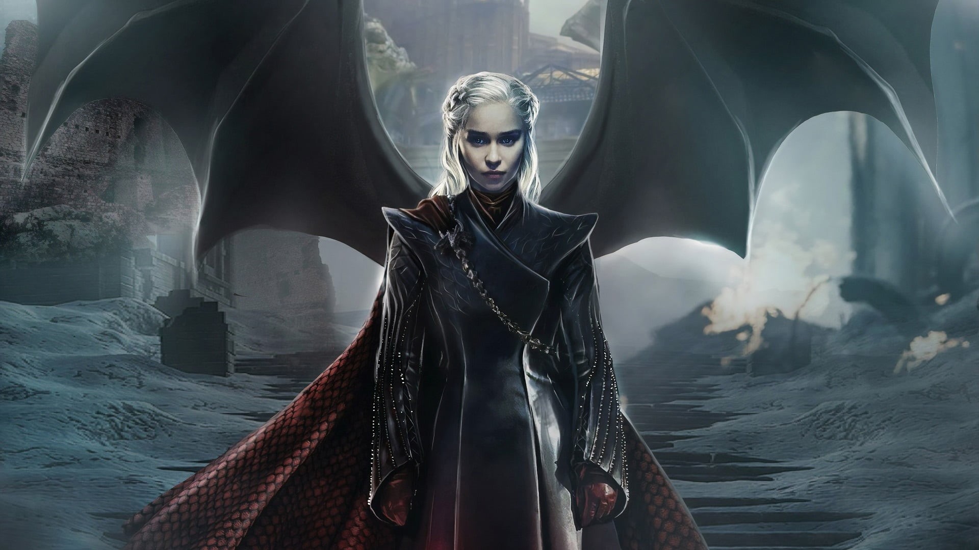 fantasy art, wings, 1080P, silver hair, artwork, Daenerys Targaryen, dragon, Game of Thrones, Emilia Clarke, TV, women, HD Wallpaper