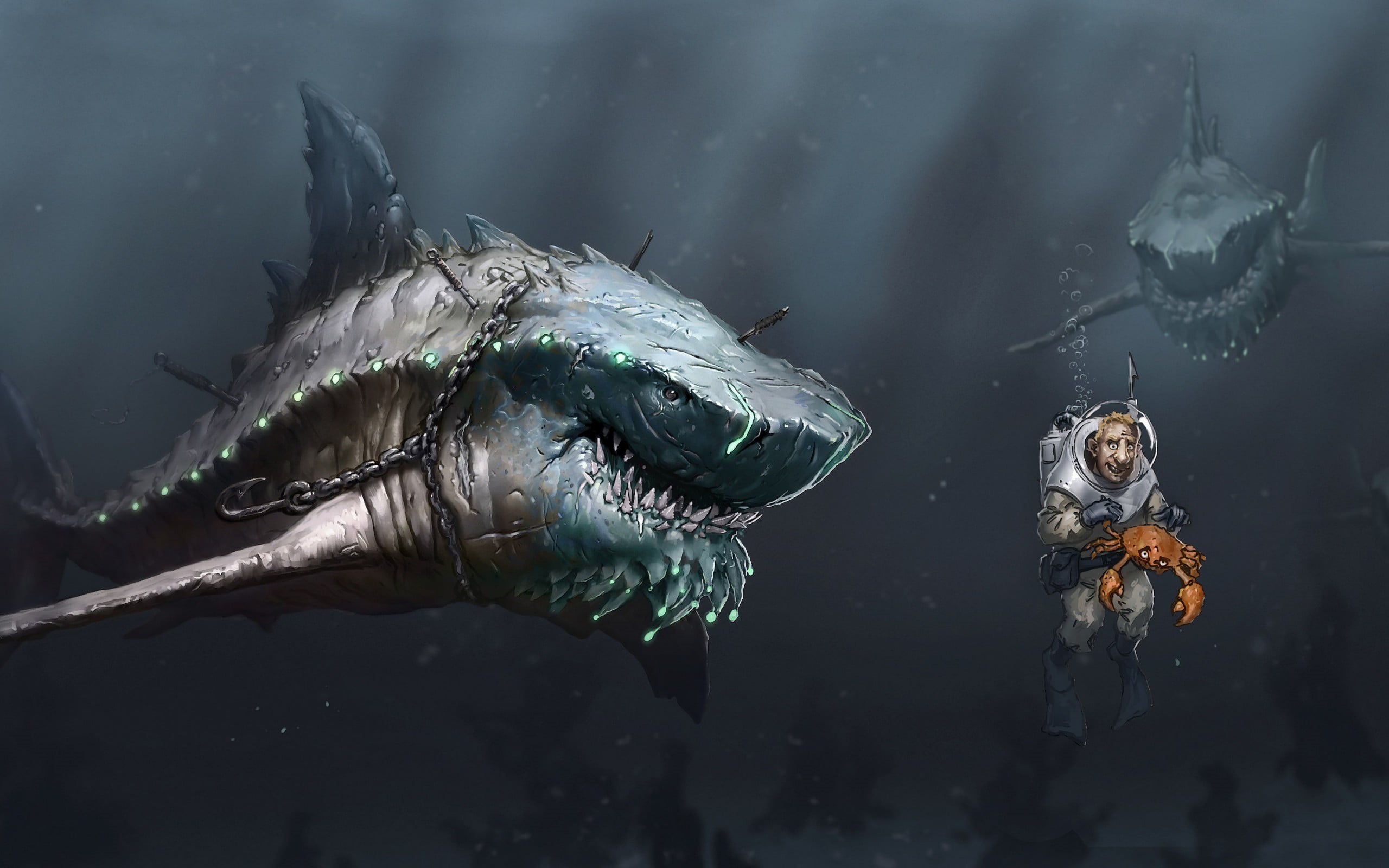no people, undersea, animal Teeth, swimming, vertebrate, turtle, chains, dark humor, science, marine, reptile, group of animals, water, outdoors, HD Wallpaper