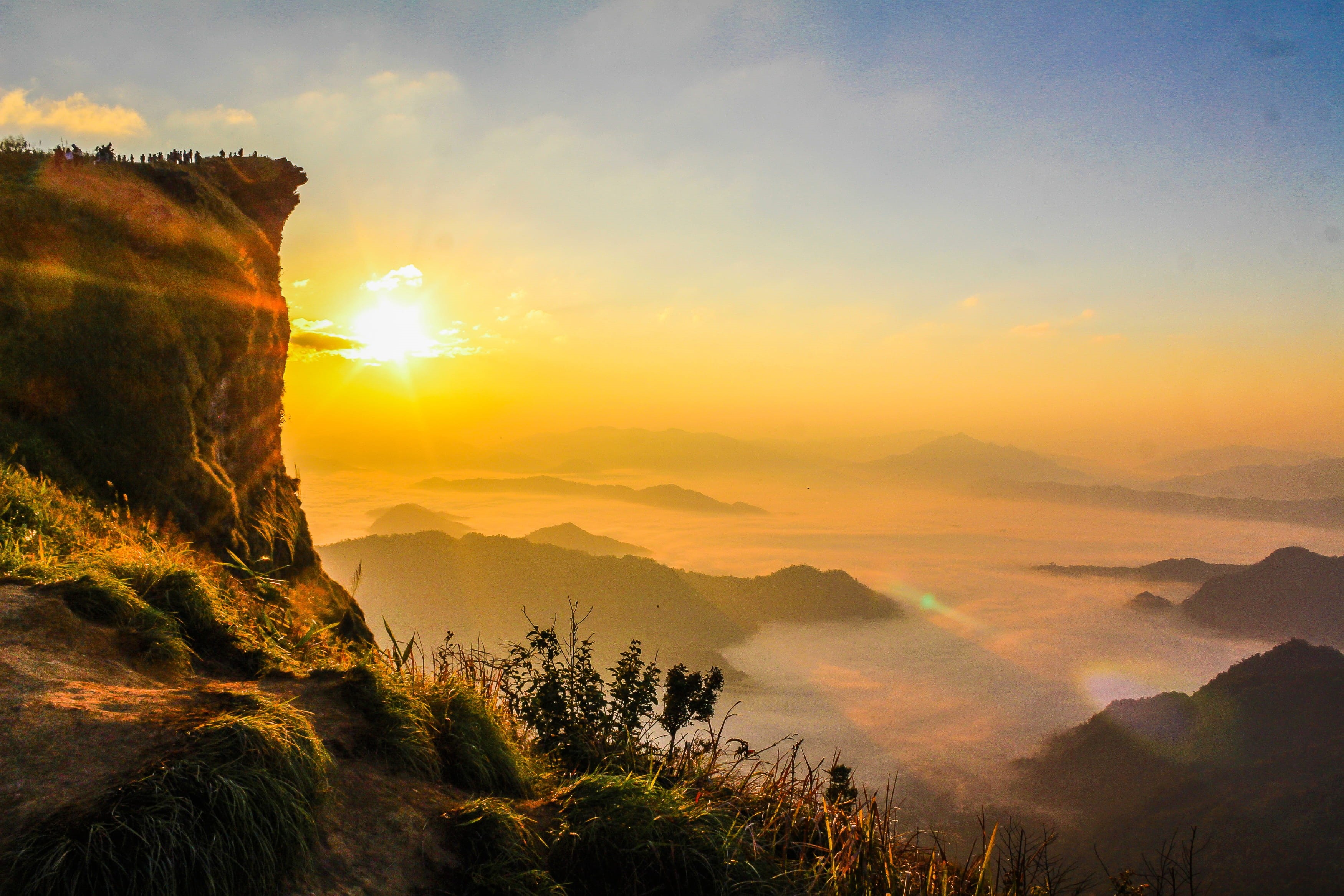 thailand, sunset, high, tranquil scene, rock, bright, dawn, sun, tranquility, scenics - nature, daylight, adventure, park, beautiful, sky, no people, fog, HD Wallpaper